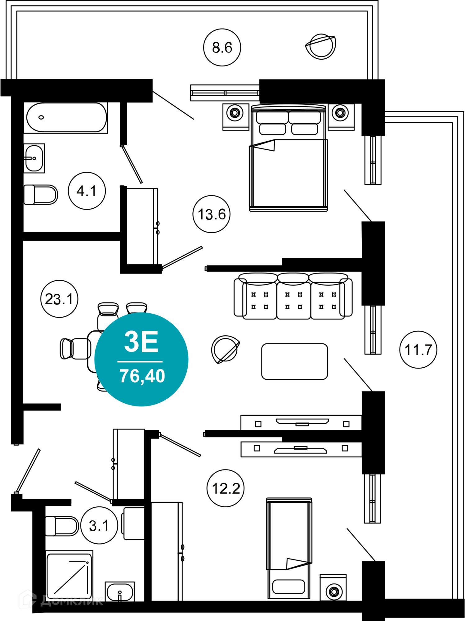 3-комн 76.40 м² - фото 1