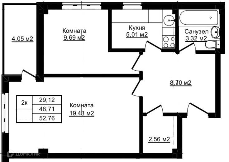 2-комн 52.76 м² - фото 1