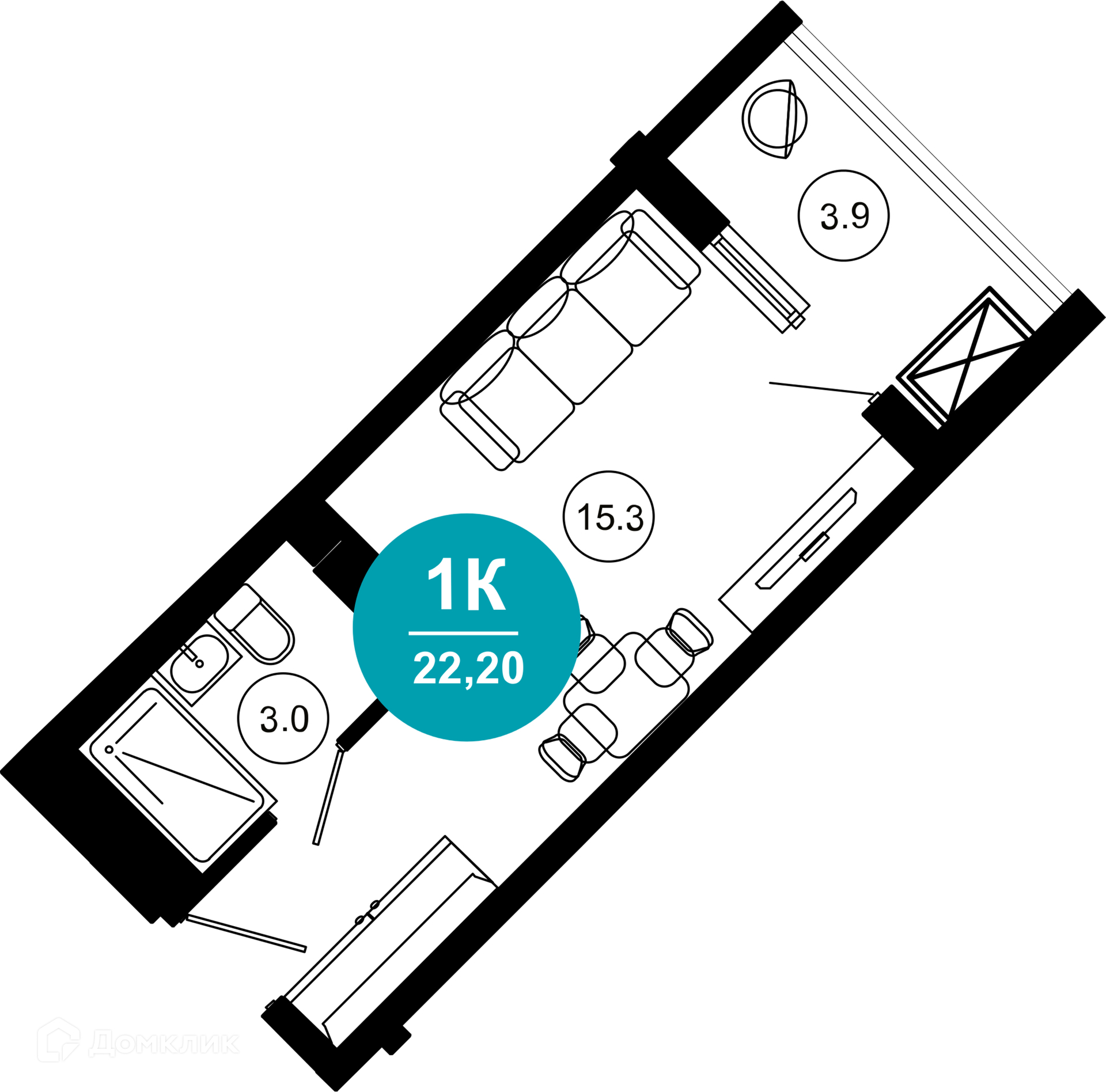 1-комнатная квартира, 22.20 м², 7/10 эт.