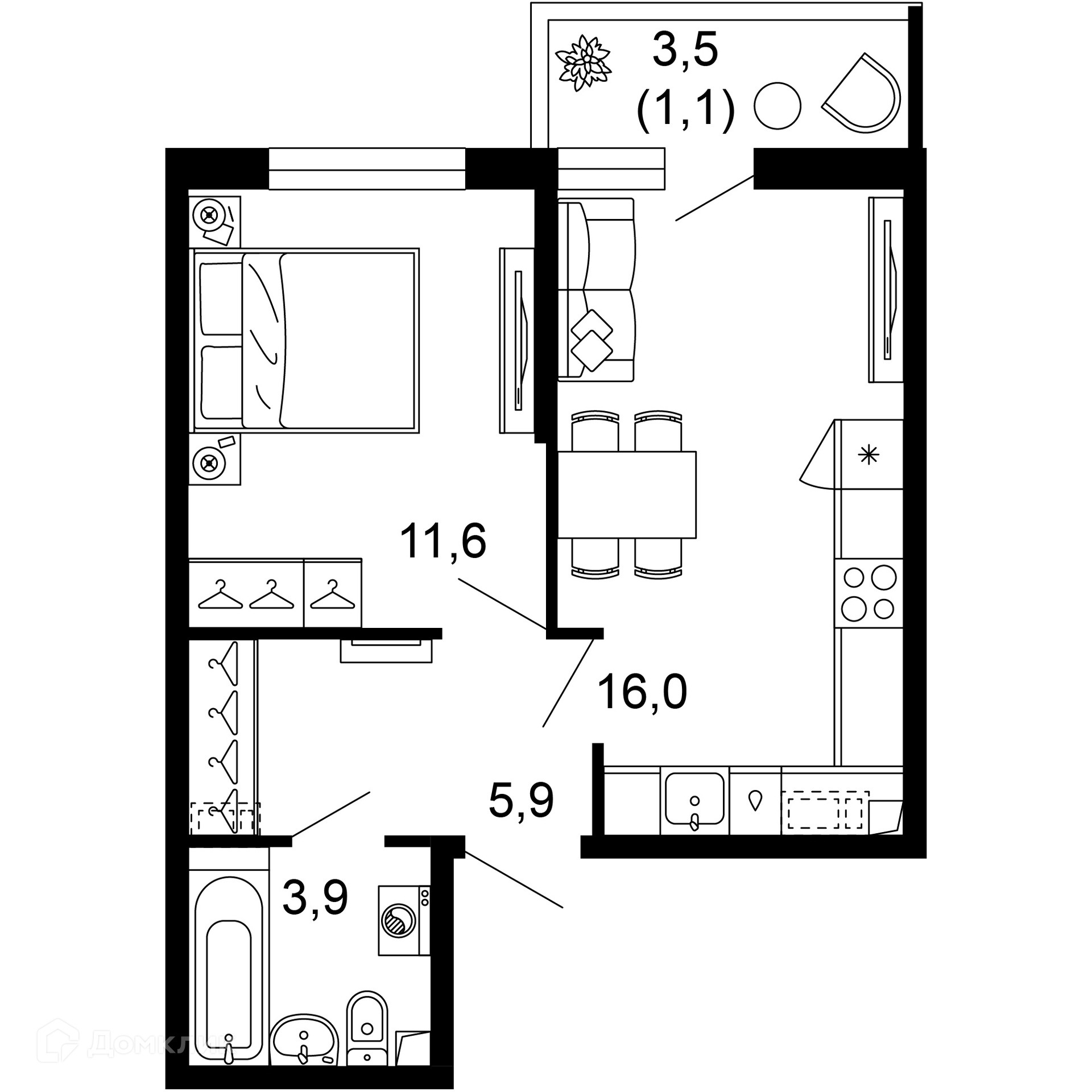 1-комн 38.50 м² - фото 1