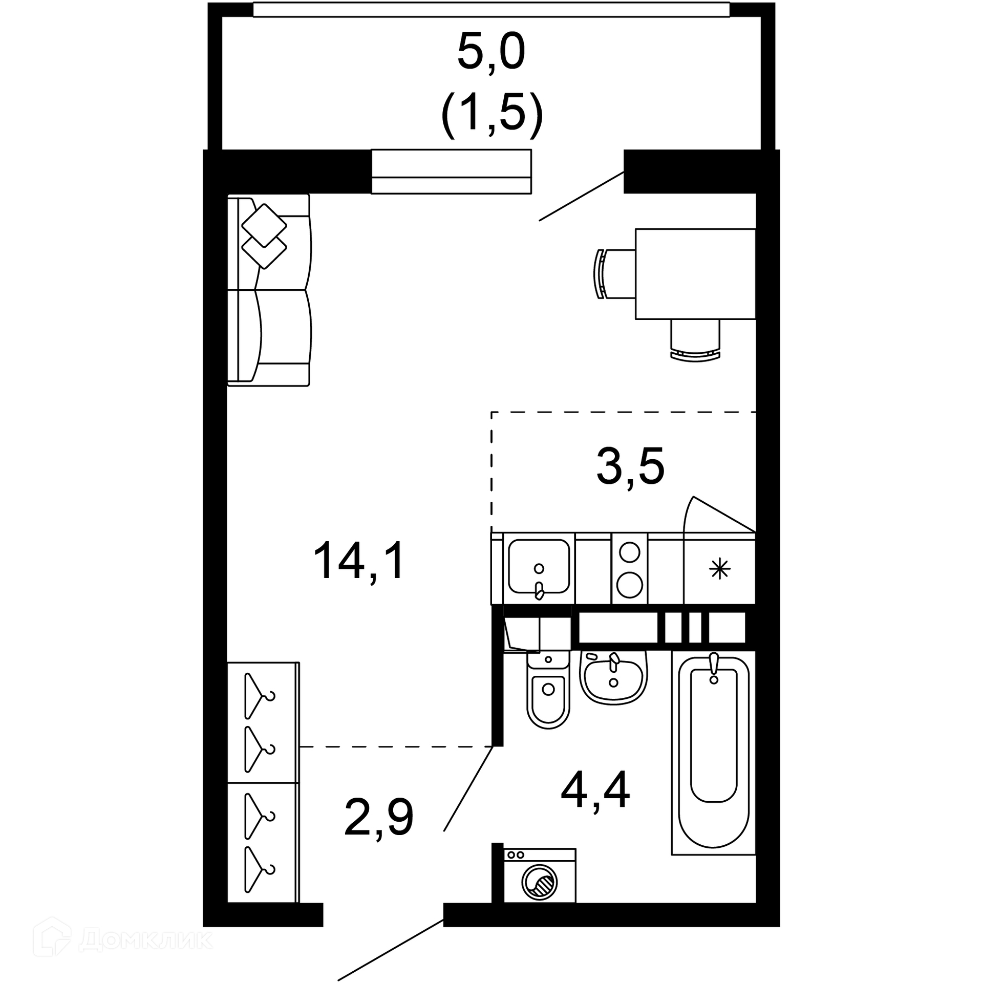 1-комн 26.40 м² - фото 1