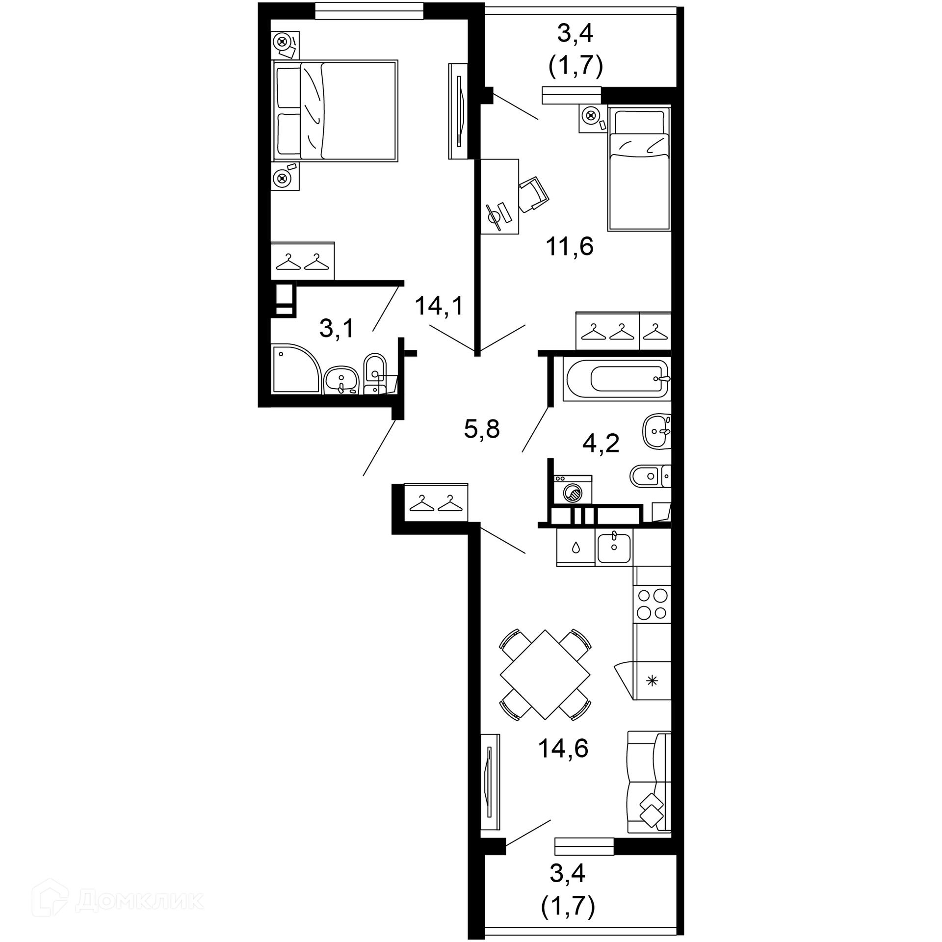 2-комн 56.80 м² - фото 1
