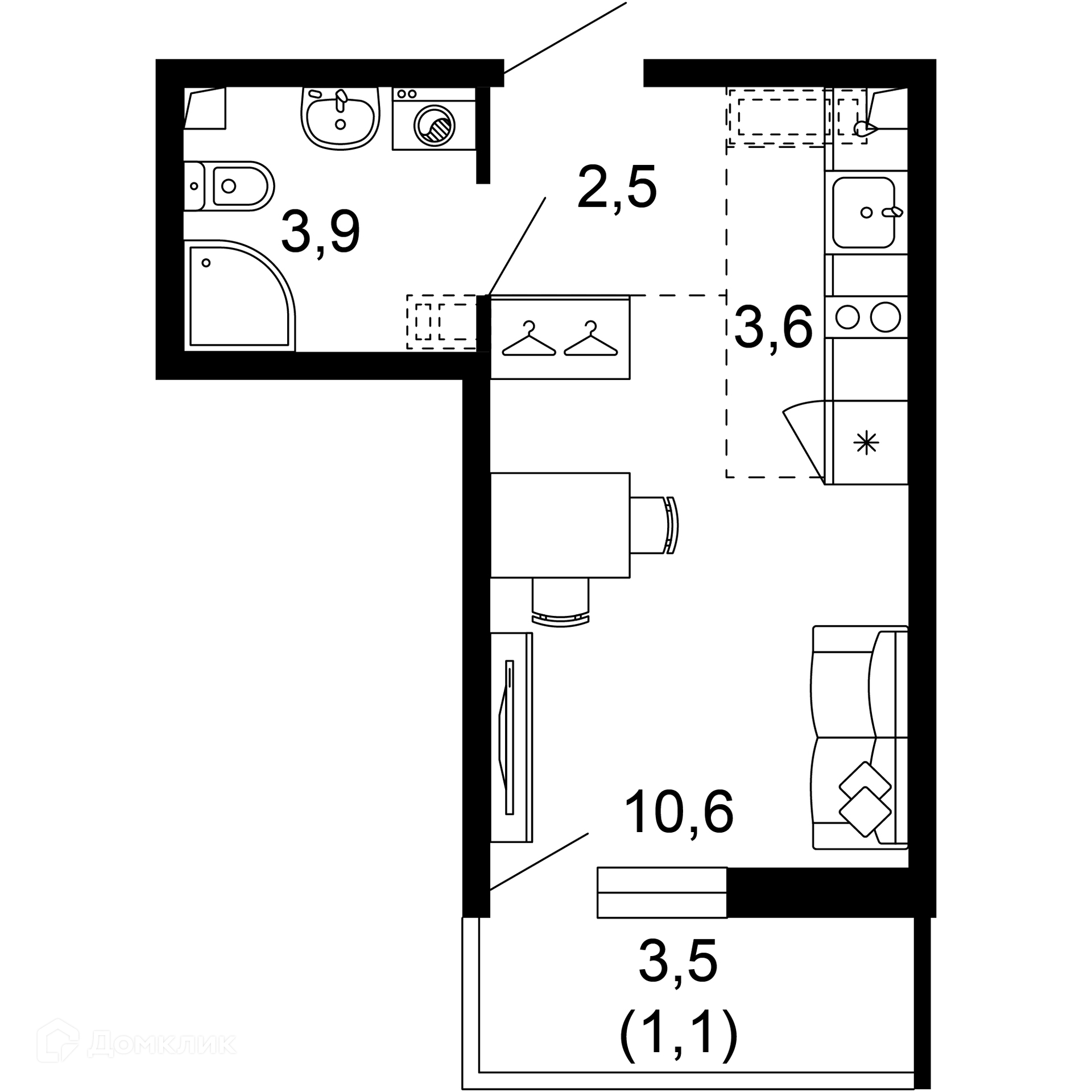 1-комн 21.70 м² - фото 1