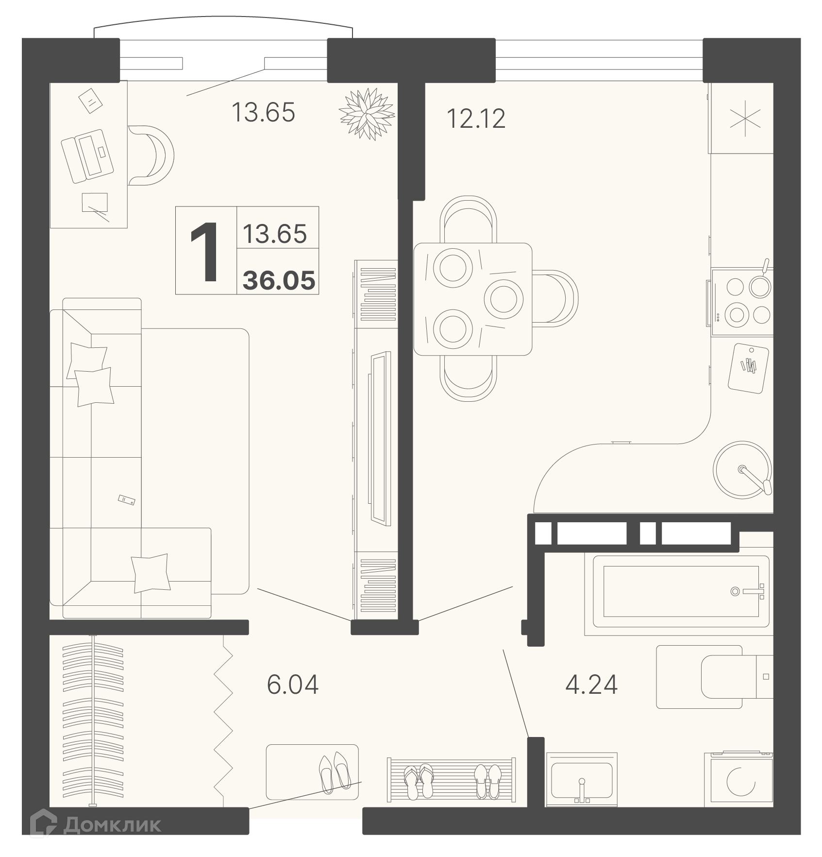 1-комн 36.05 м² - фото 1