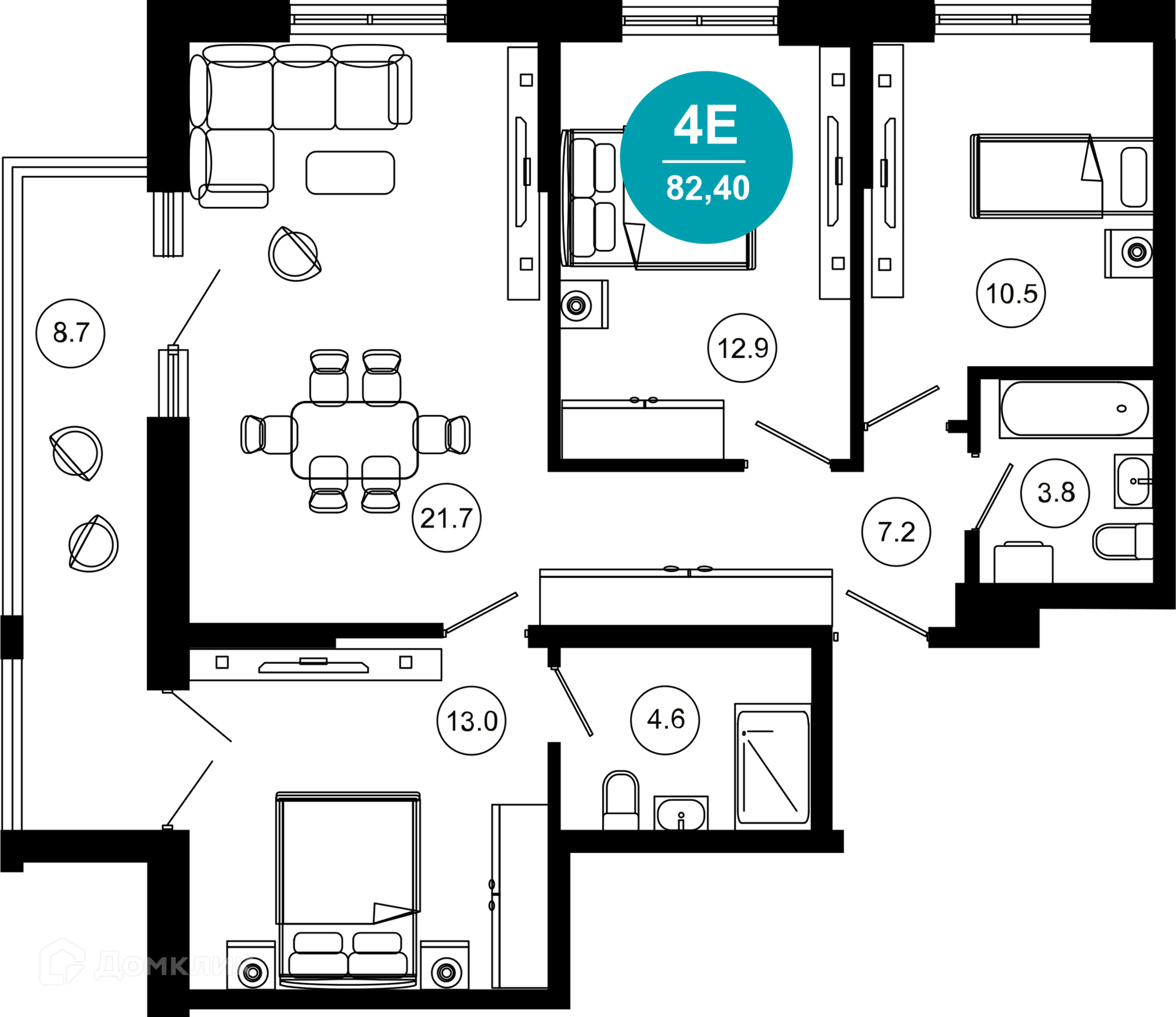 4-комн 82.40 м² - фото 1