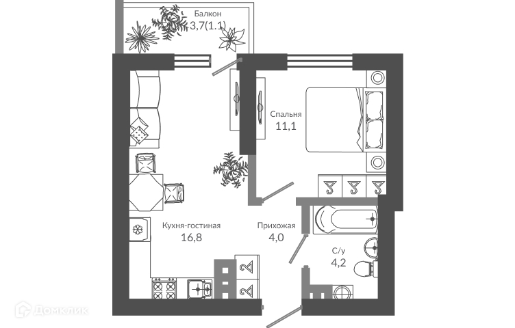 1-комн 37.60 м² - фото 1