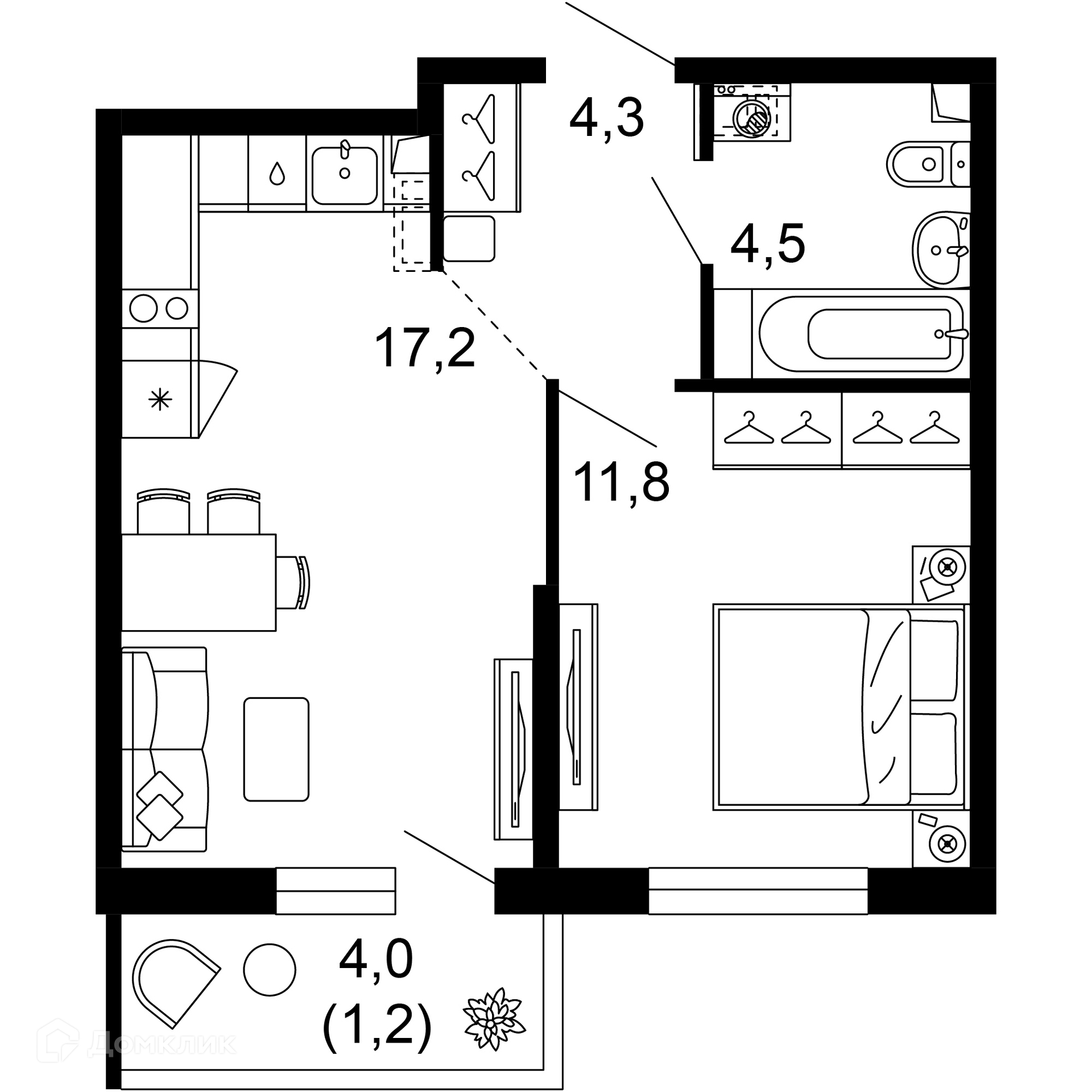 1-комн 39.00 м² - фото 1