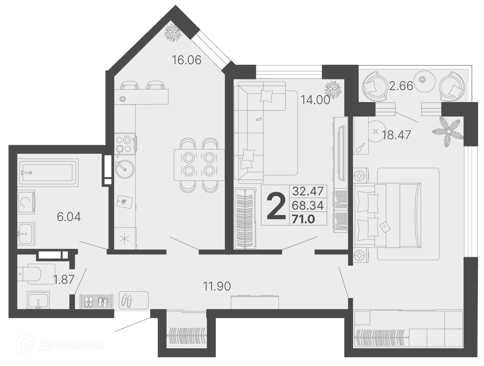 2-комн 69.67 м² - фото 1