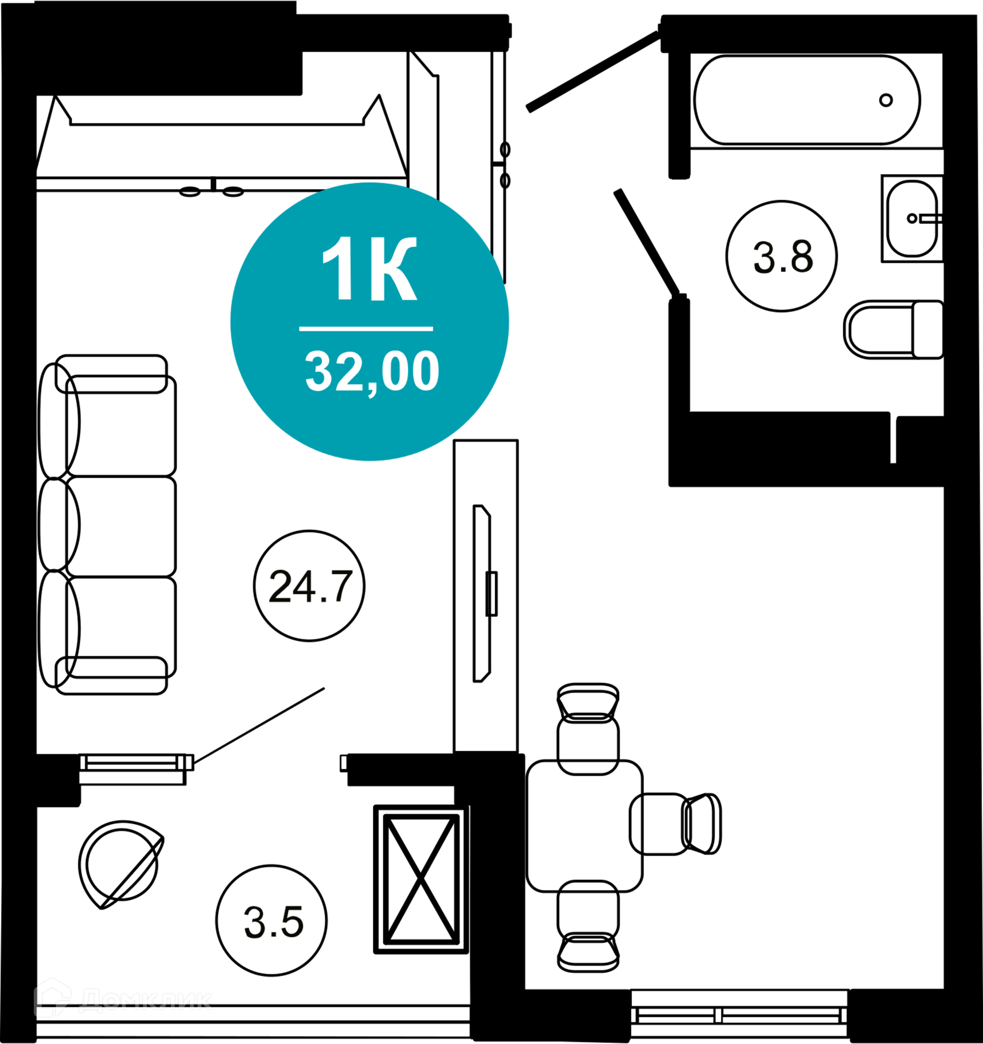 1-комнатная квартира, 32.00 м², 7/10 эт.