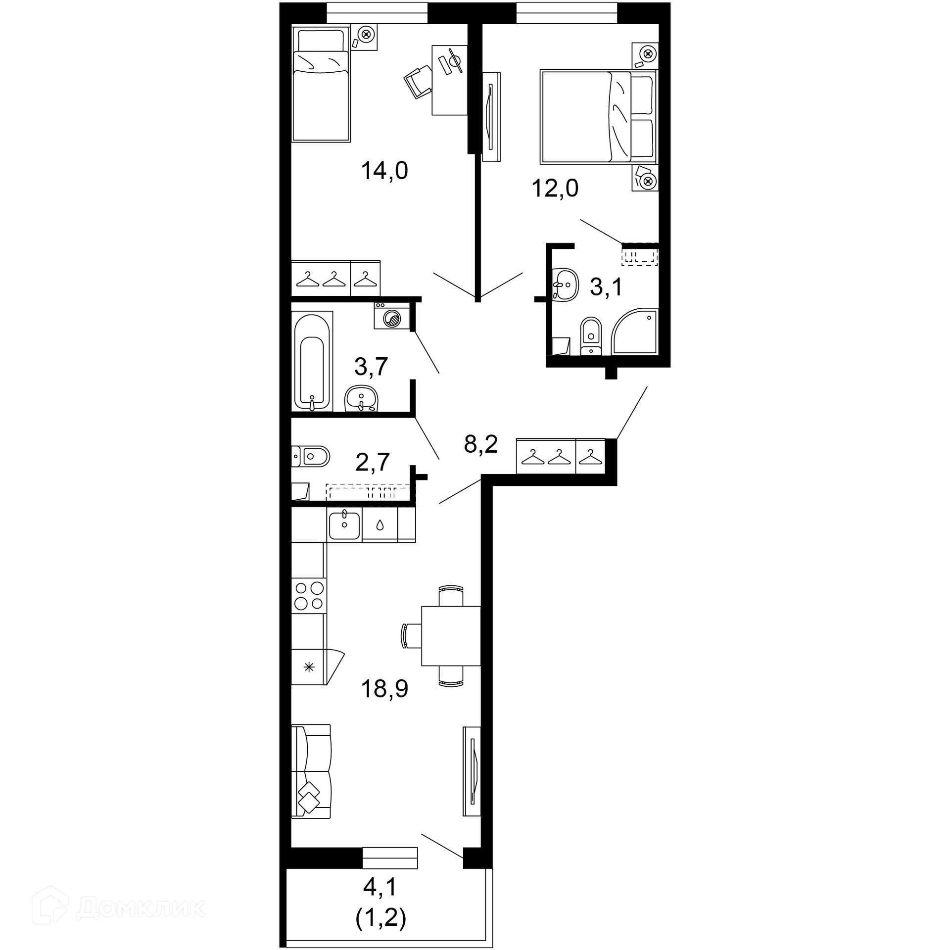 2-комн 63.80 м² - фото 1