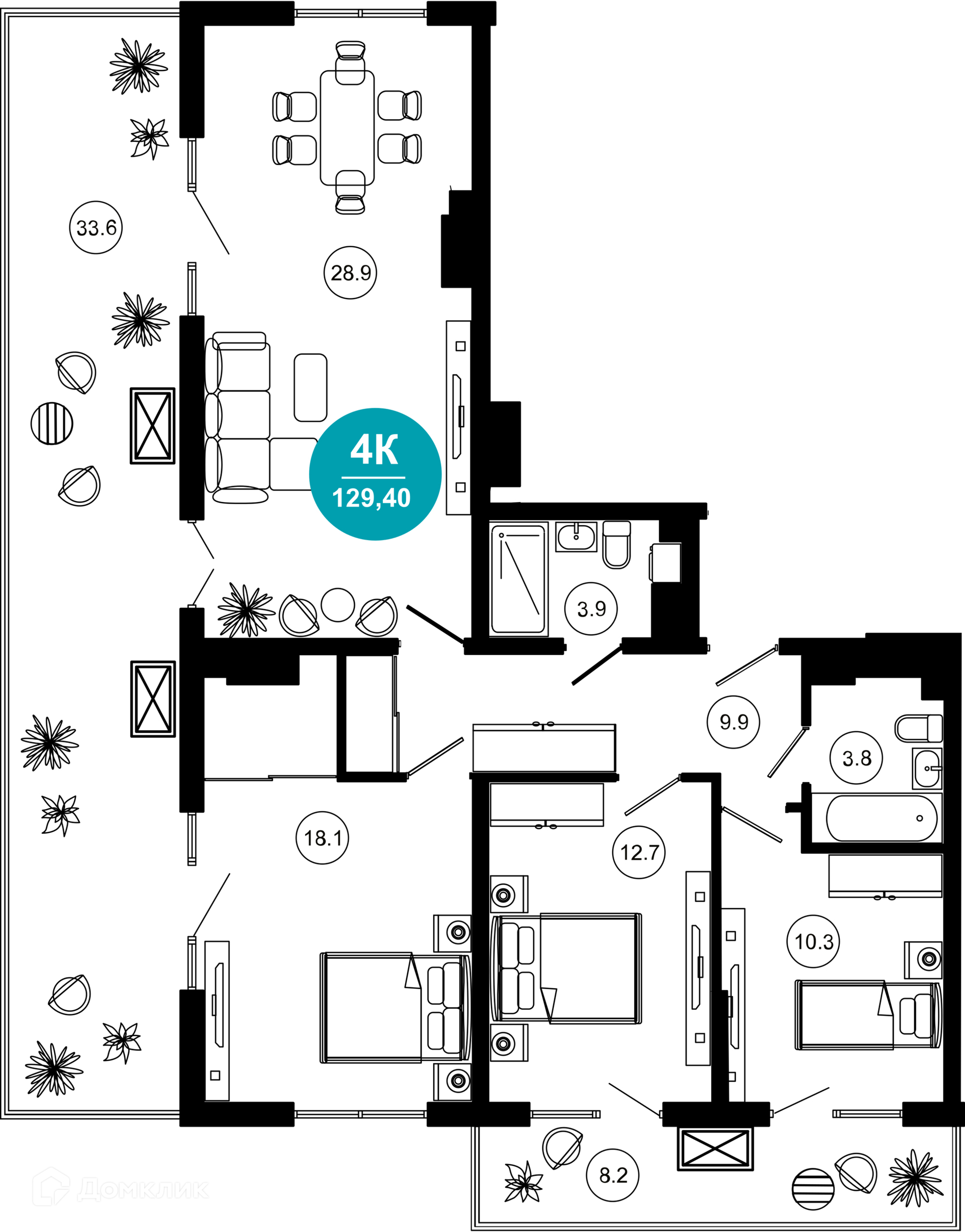 4-комн 129.40 м² - фото 1