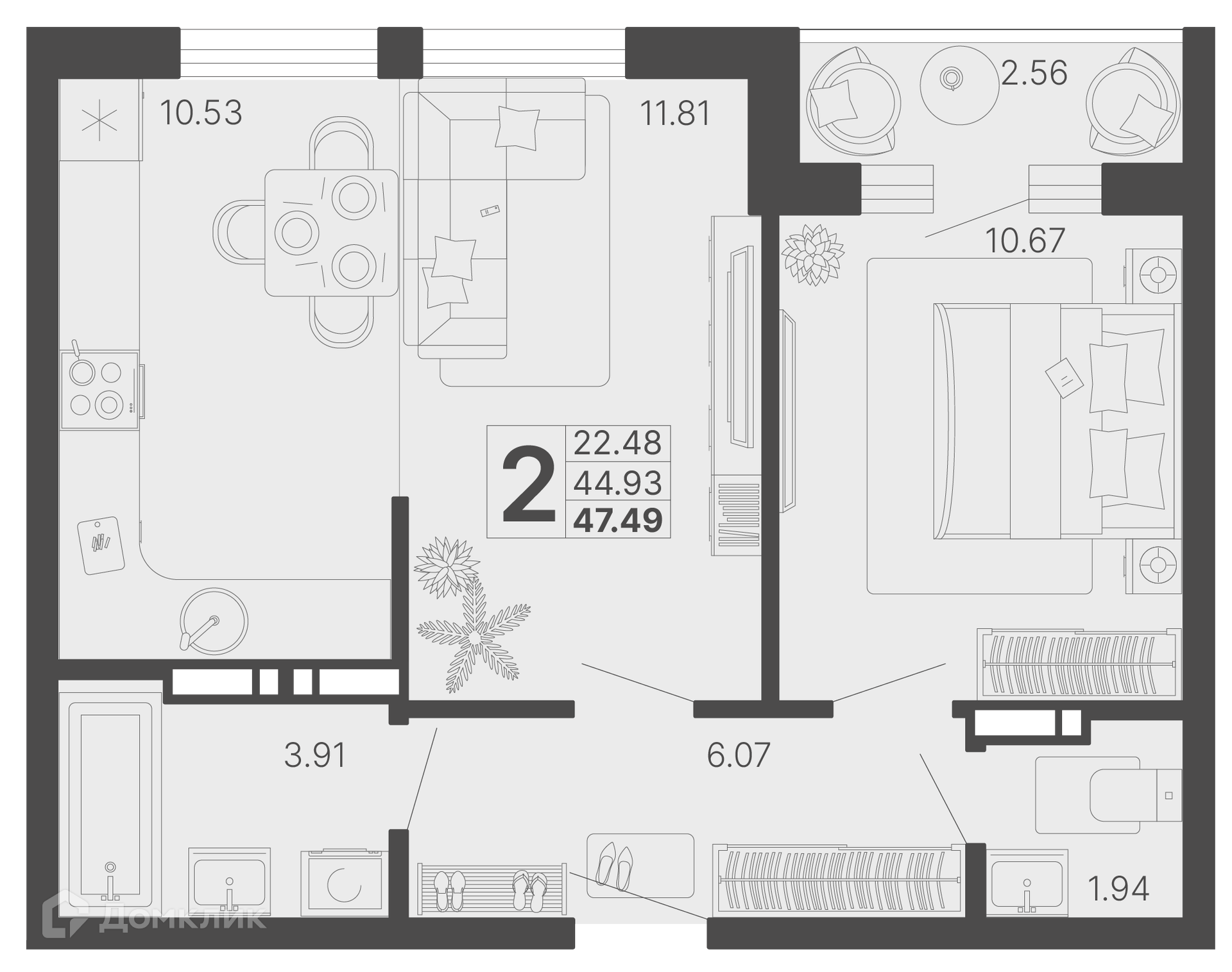 2-комн 46.21 м² - фото 1