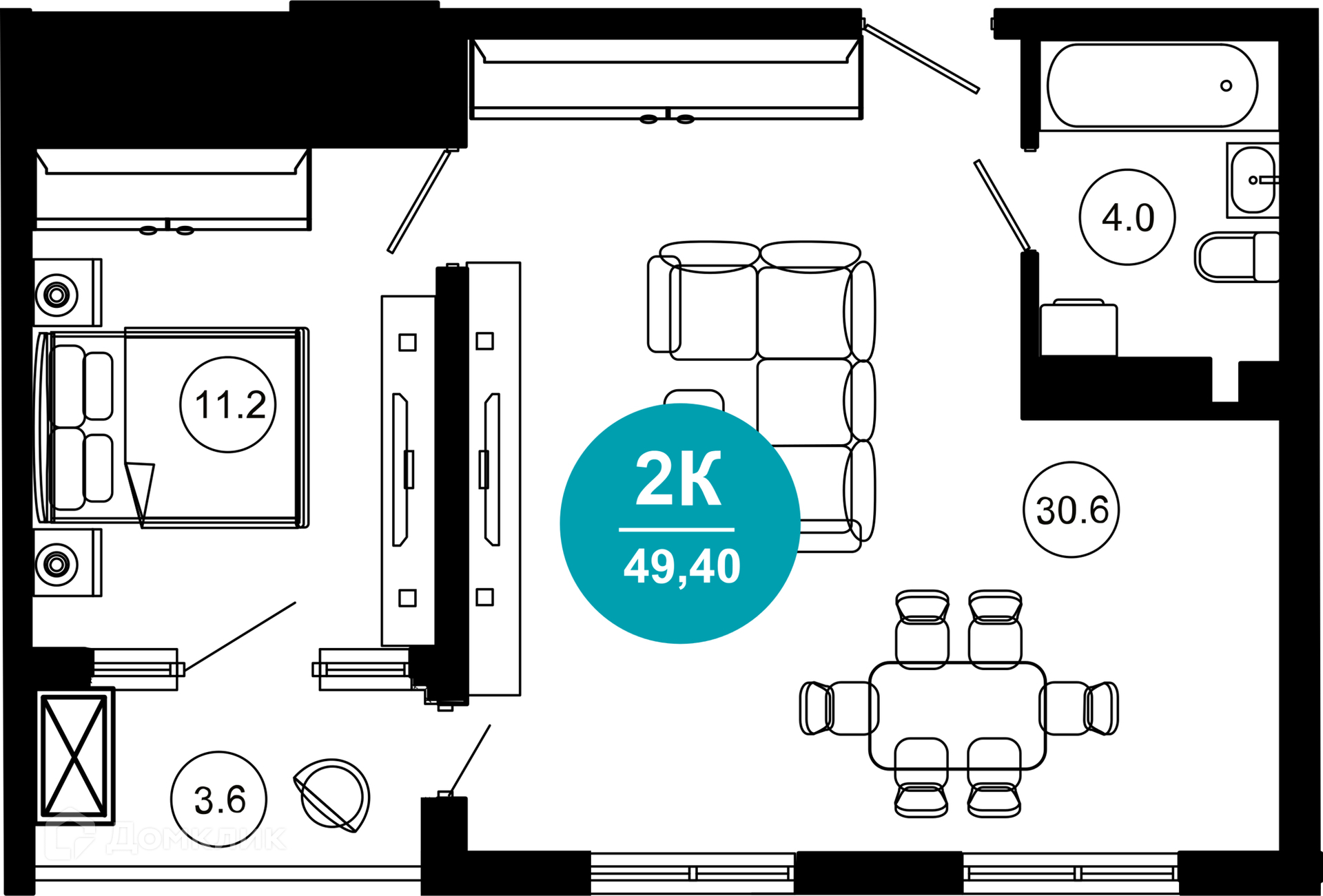 2-комн 49.40 м² - фото 1