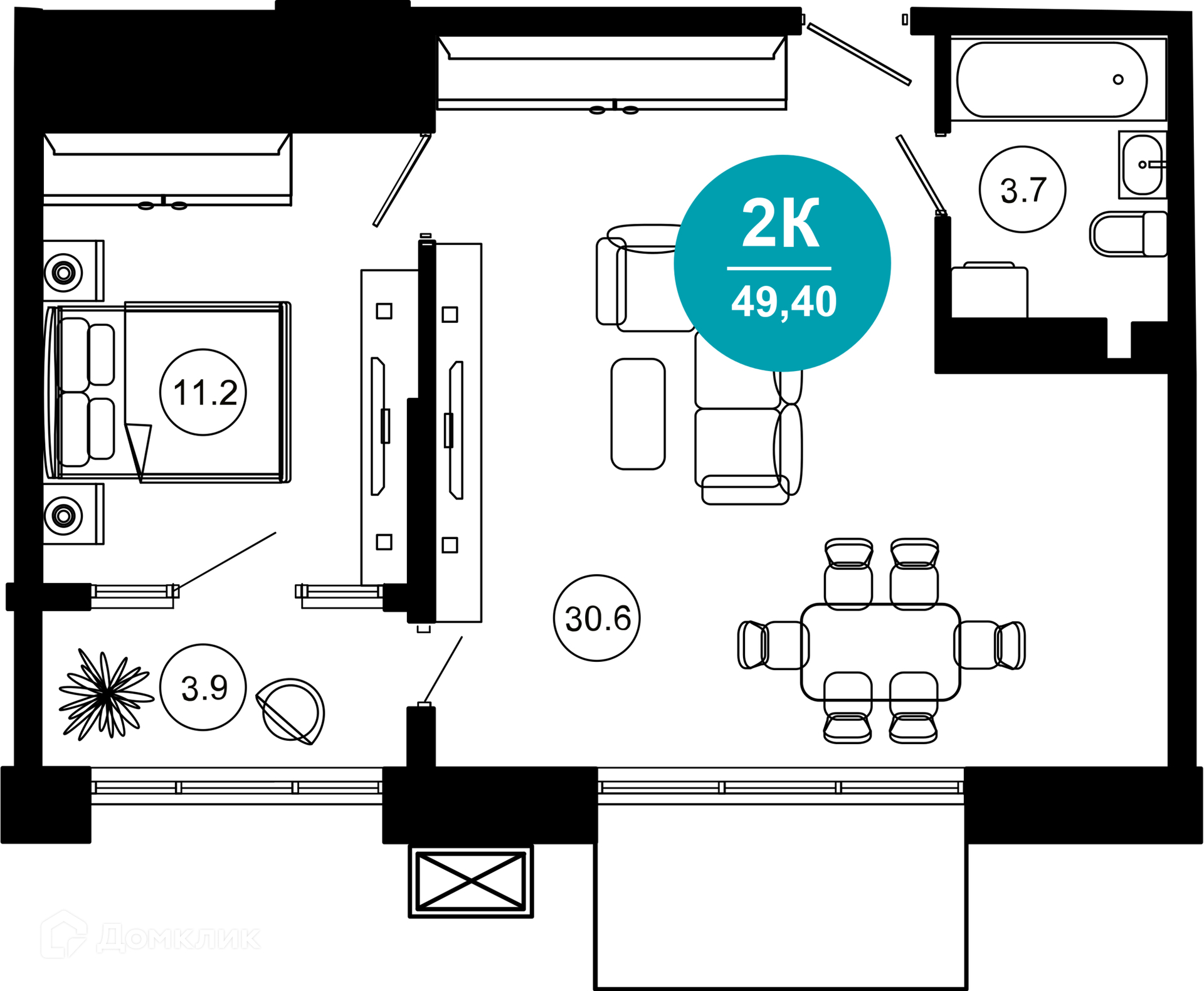 2-комн 49.70 м² - фото 1