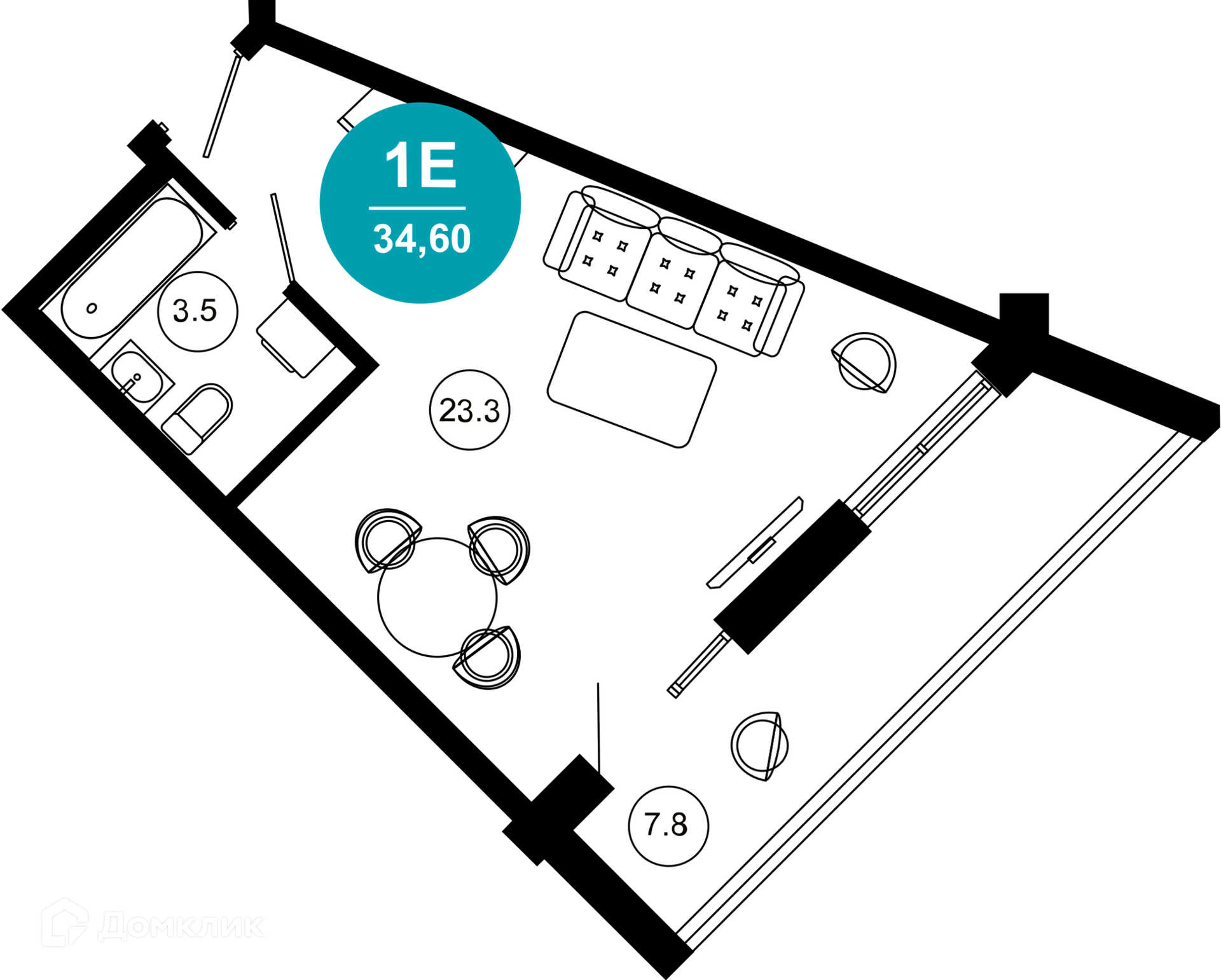 1-комнатная квартира, 34.60 м², 7/10 эт.
