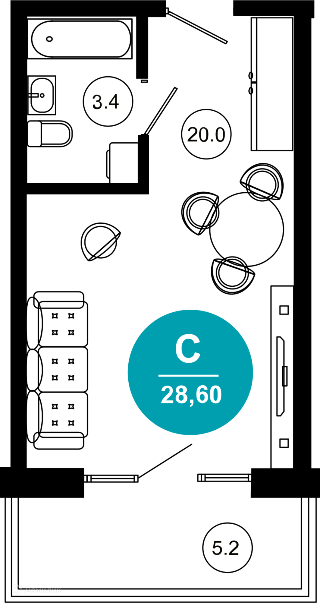 1-комнатная квартира, 28.60 м², 3/10 эт.