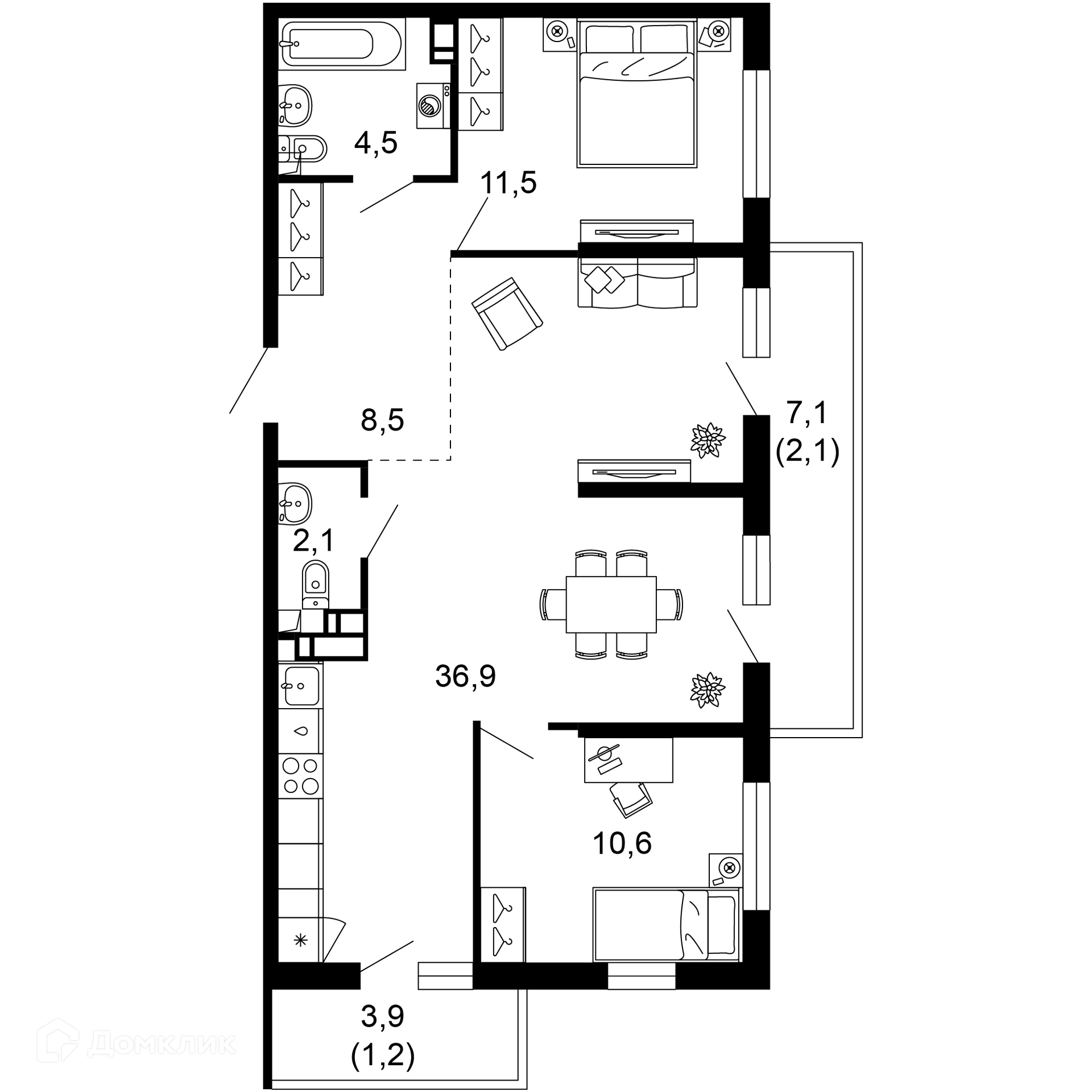 2-комн 77.40 м² - фото 1