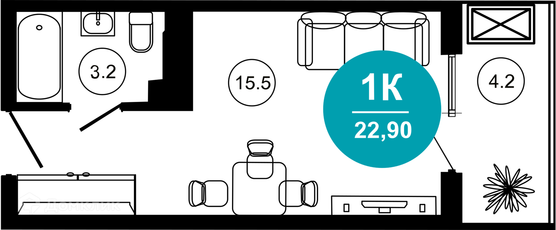 1-комнатная квартира, 22.90 м², 7/10 эт.