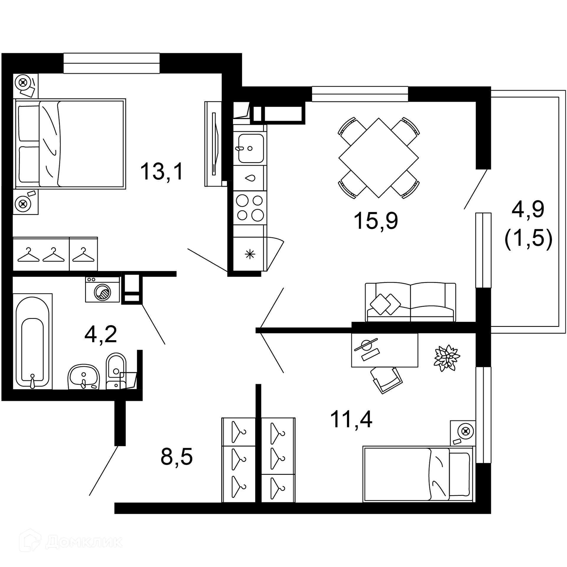 2-комн 54.60 м² - фото 1