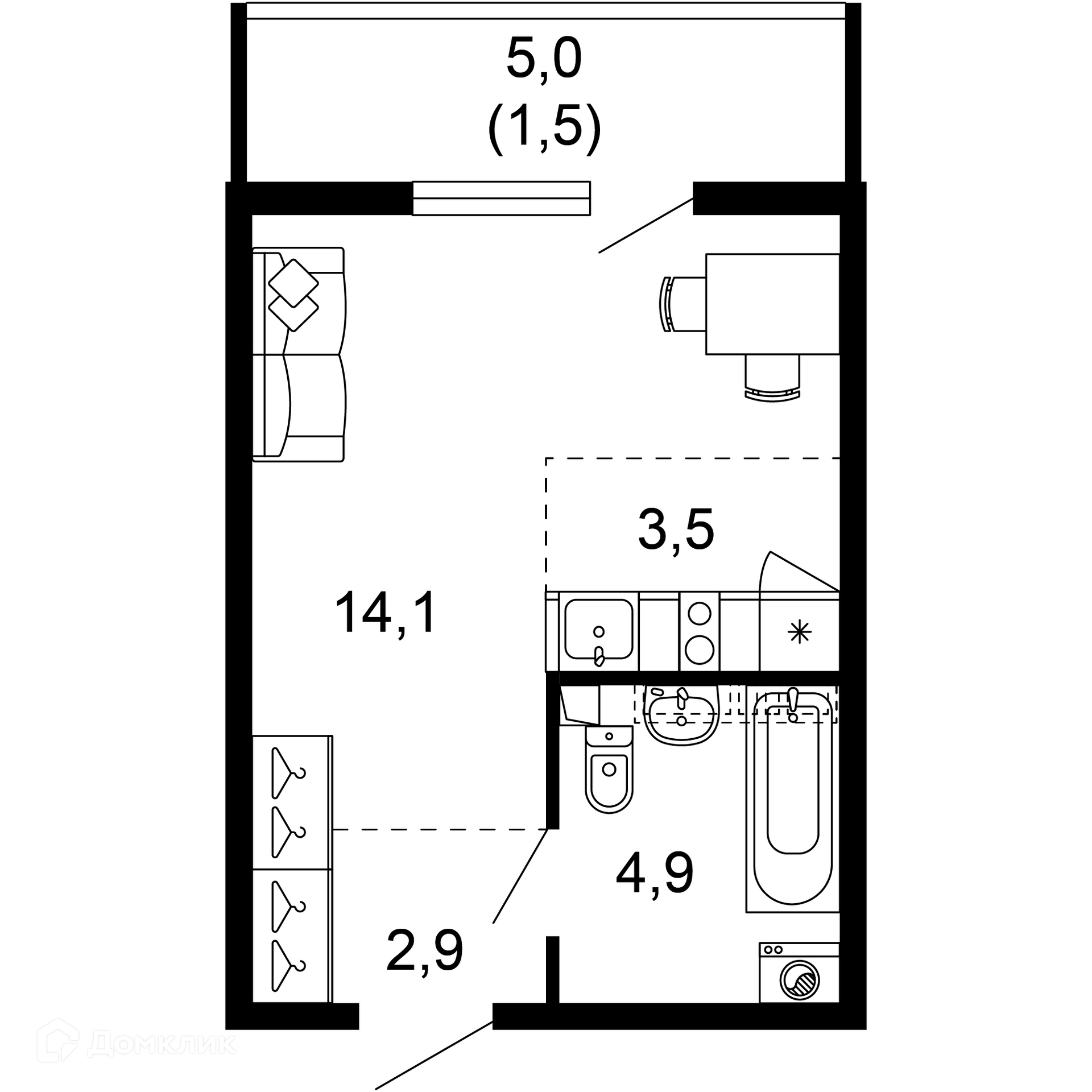 1-комн 26.90 м² - фото 1