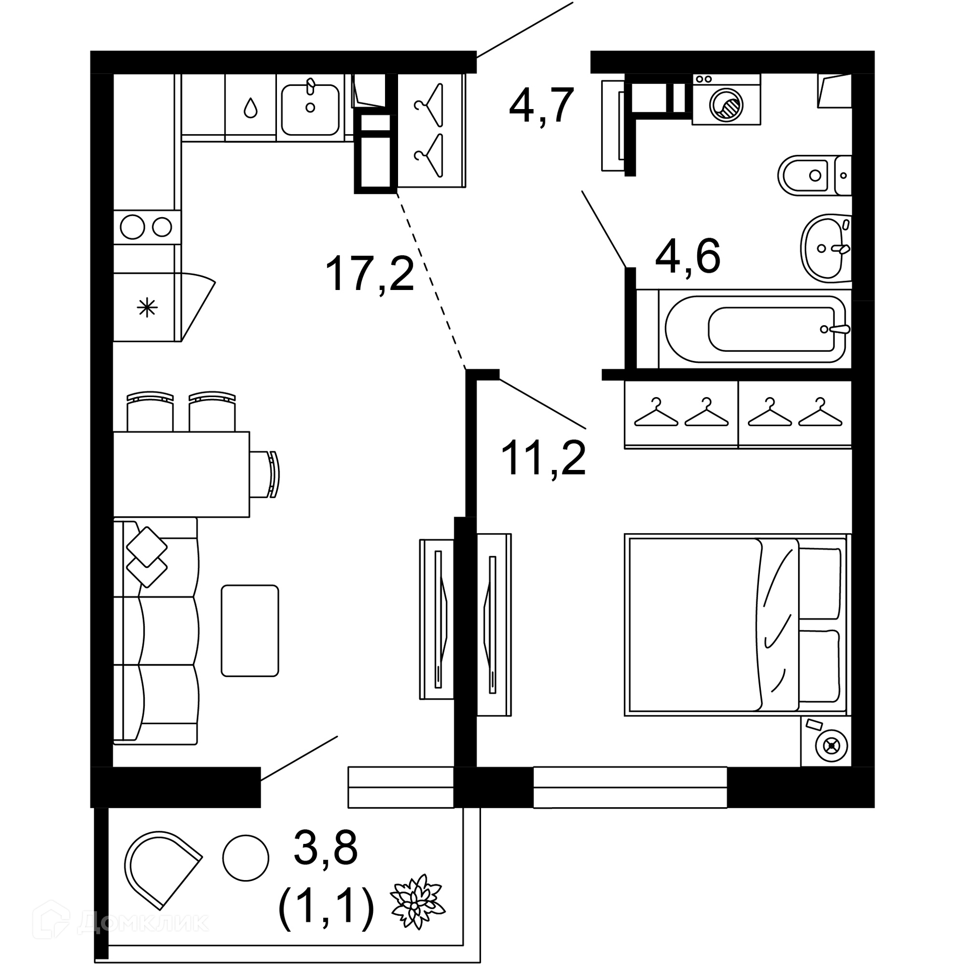 1-комн 38.80 м² - фото 1