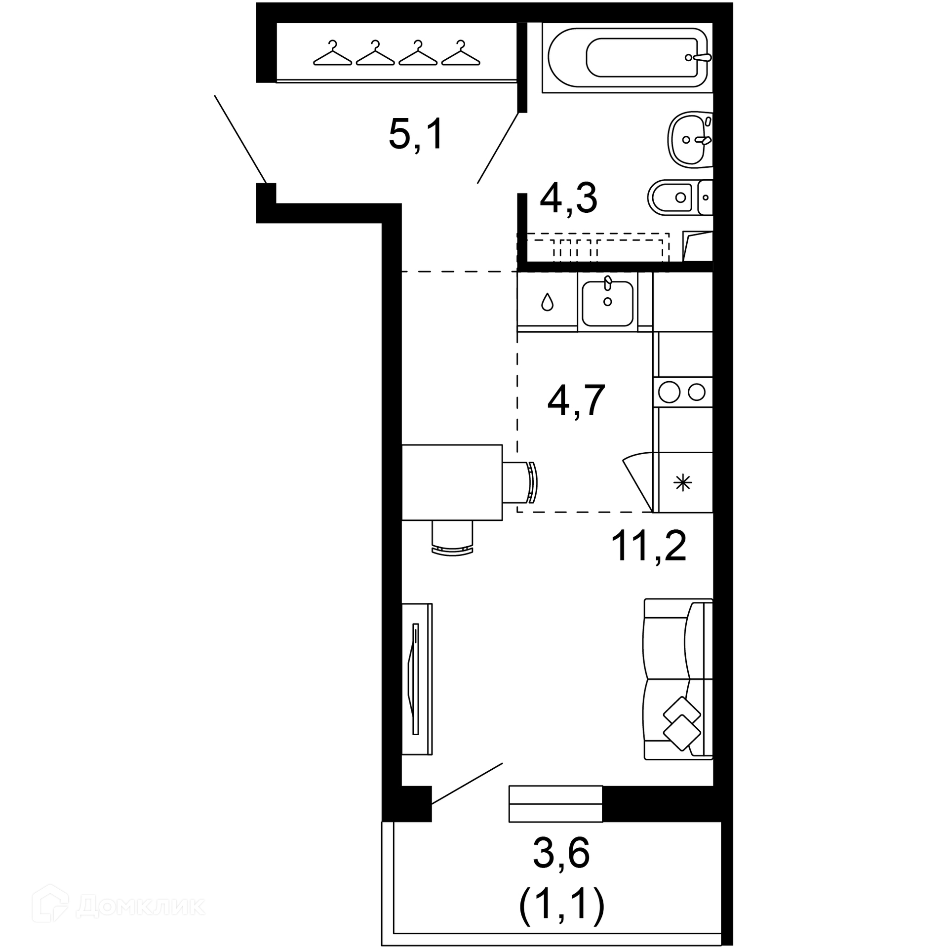 1-комн 26.40 м² - фото 1
