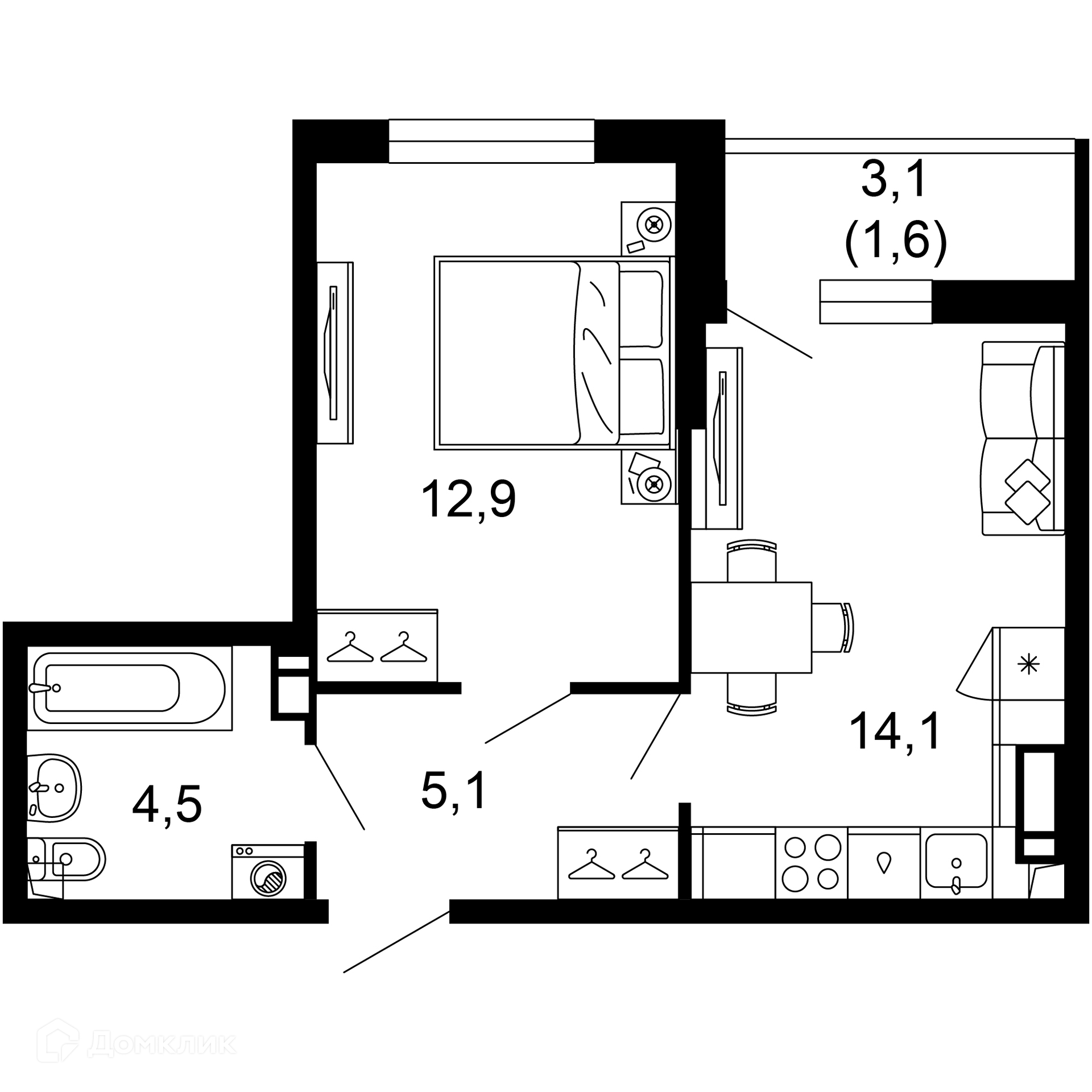 1-комнатная квартира, 38.20 м², 1/17 эт.