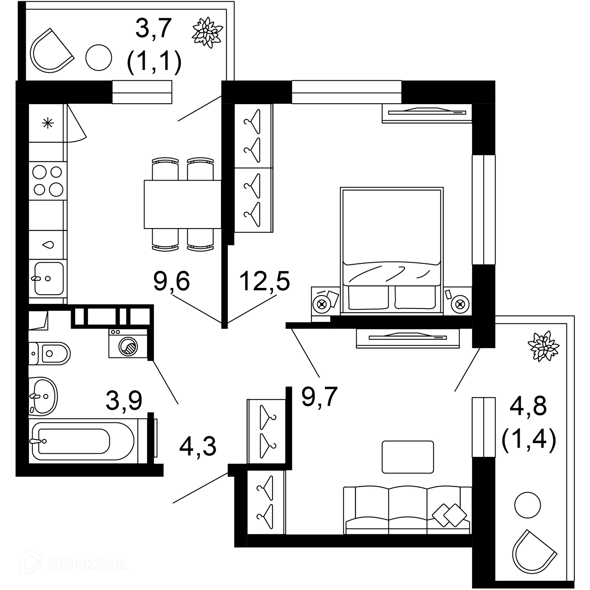 2-комн 42.50 м² - фото 1