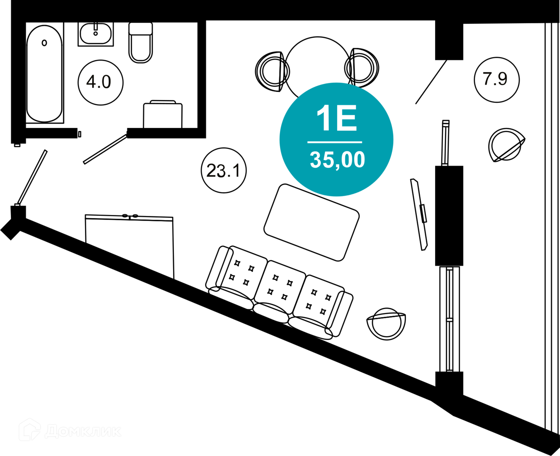 1-комнатная квартира, 35.00 м², 7/10 эт.