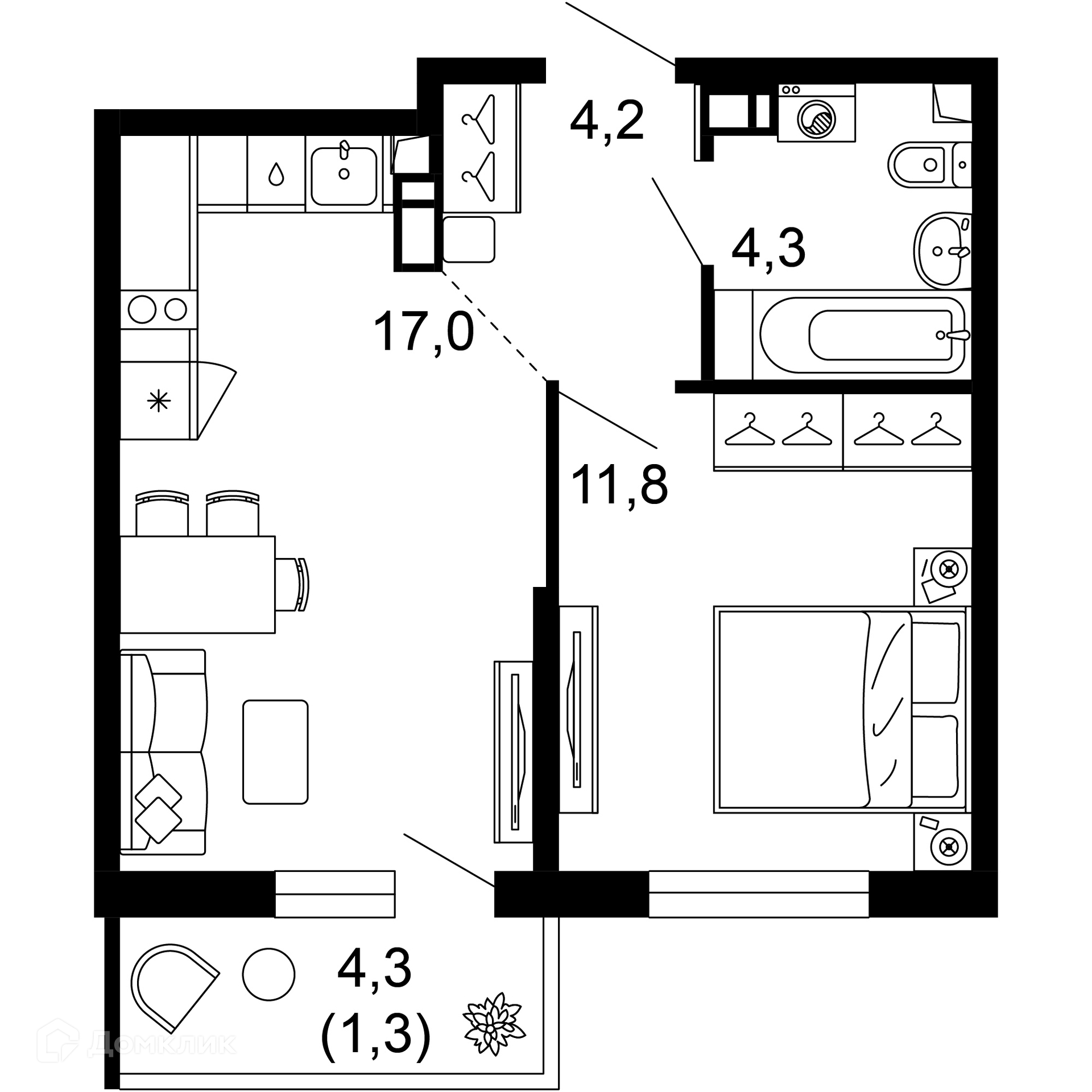 1-комн 38.60 м² - фото 1