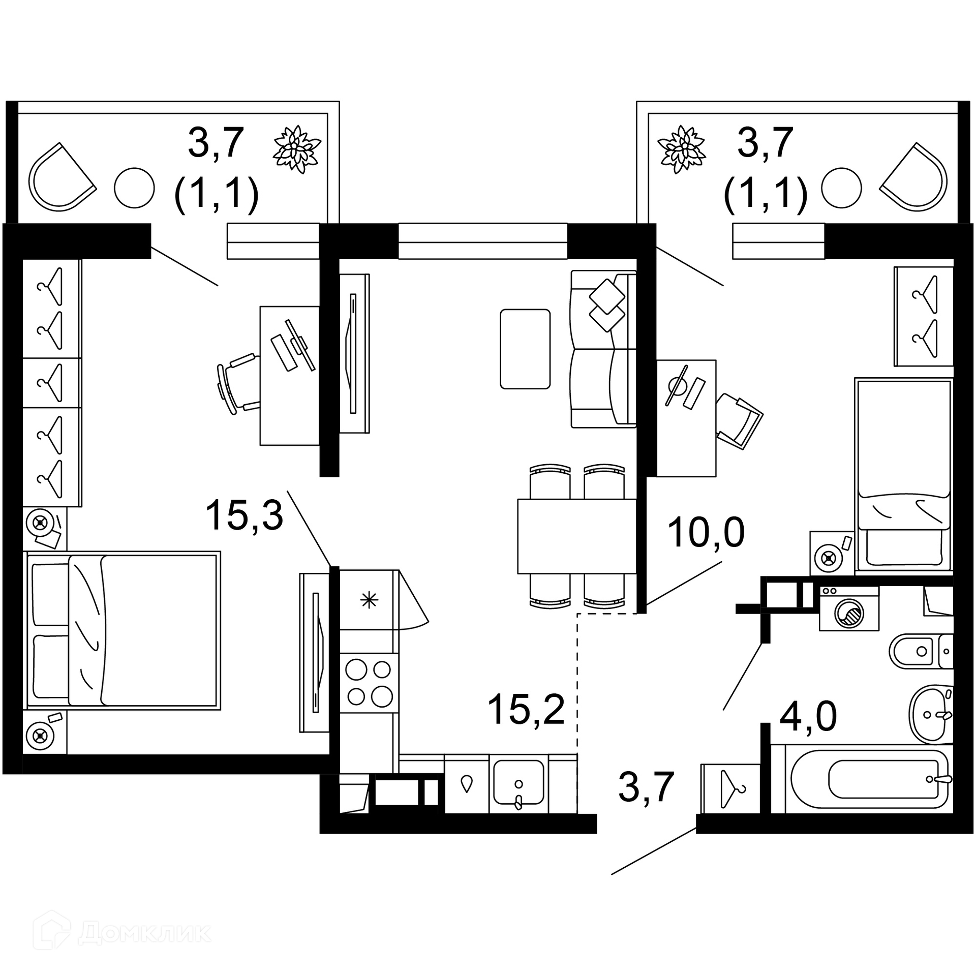 2-комн 51.50 м² - фото 1