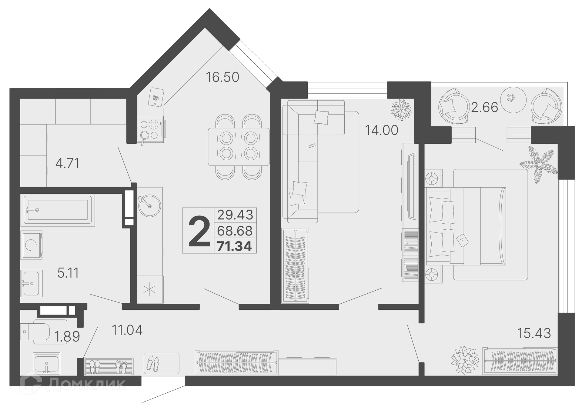 2-комн 70.01 м² - фото 1