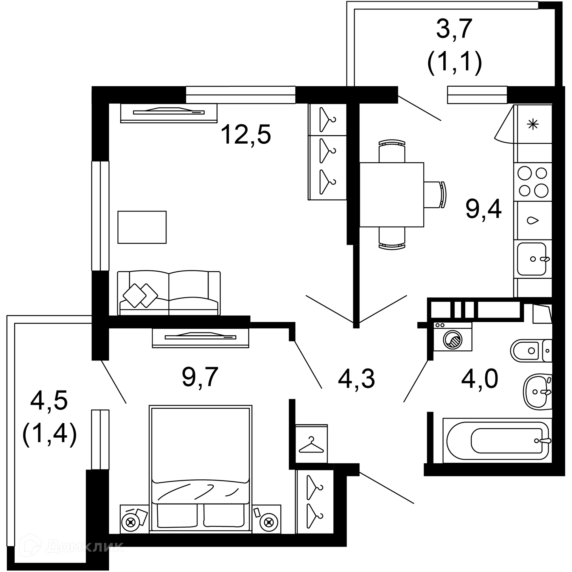 2-комн 42.40 м² - фото 1