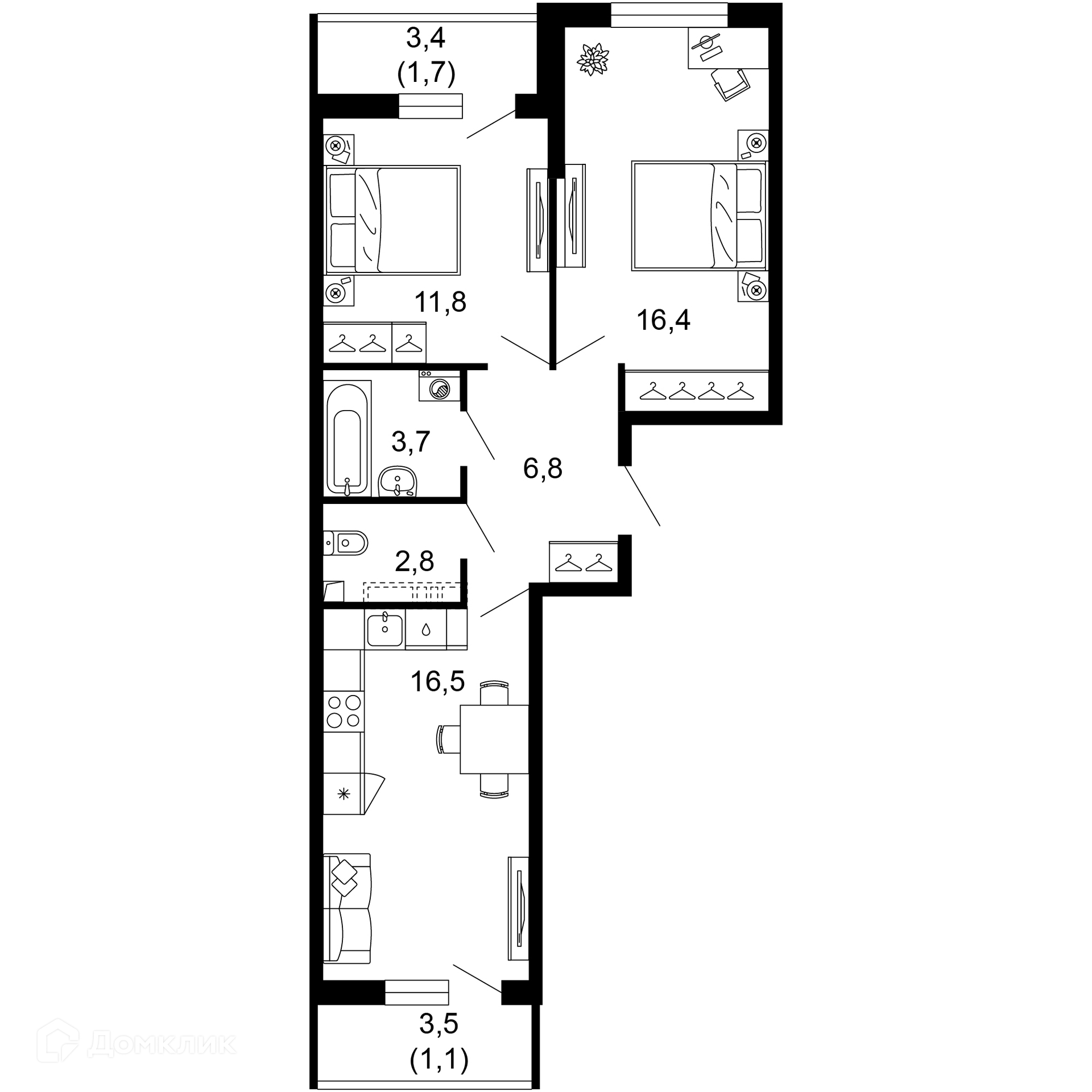 2-комн 60.80 м² - фото 1