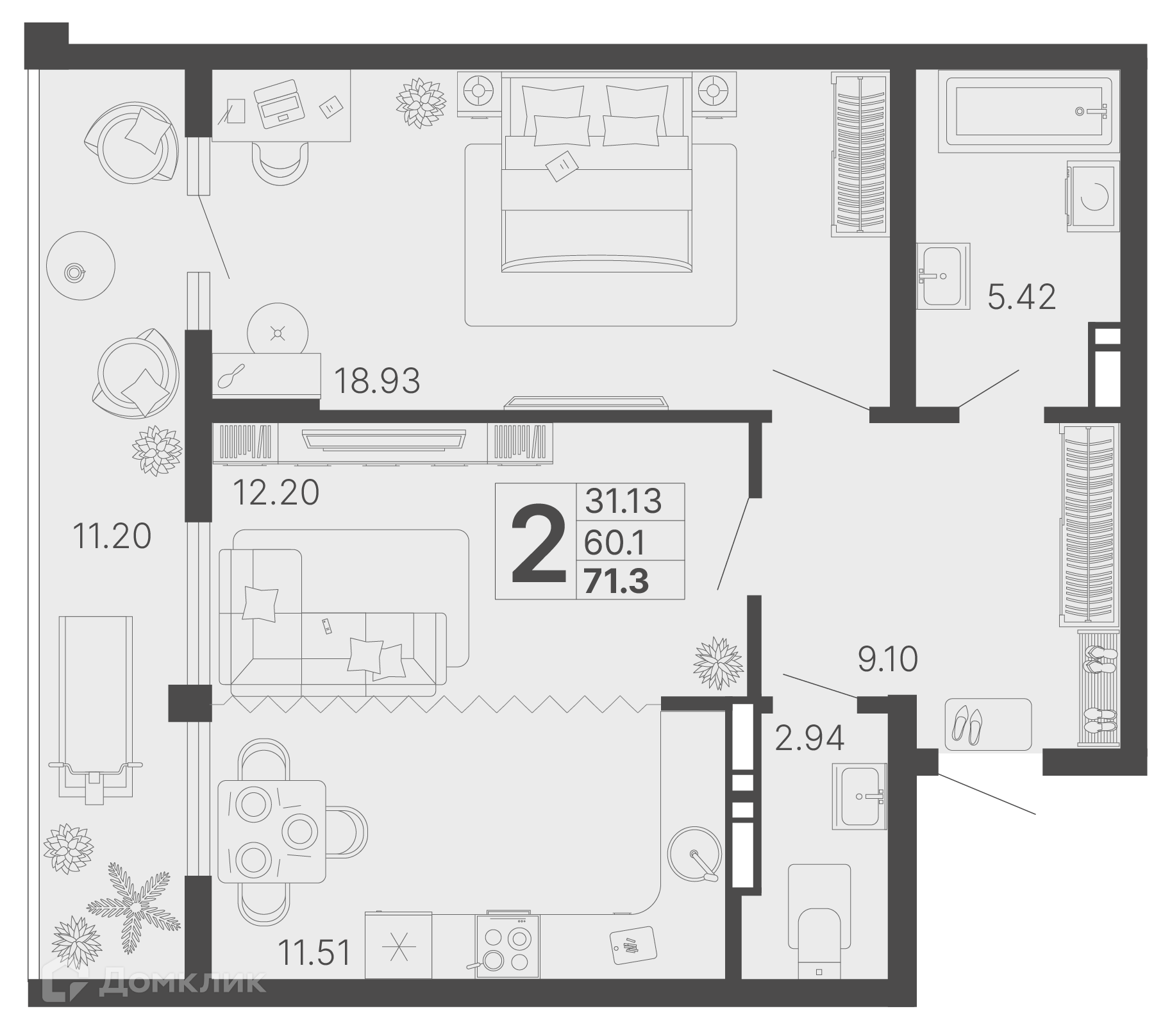 2-комн 65.70 м² - фото 1
