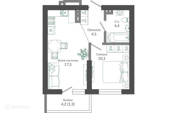 1-комнатная квартира, 37.70 м², 10/12 эт.