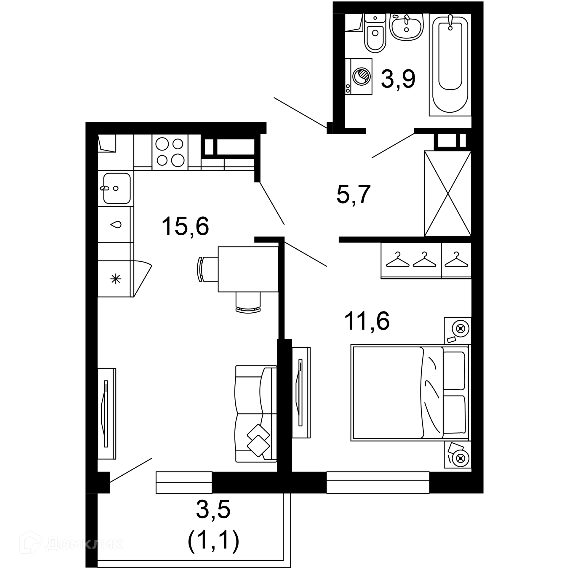 1-комнатная квартира, 37.90 м², 2/17 эт.