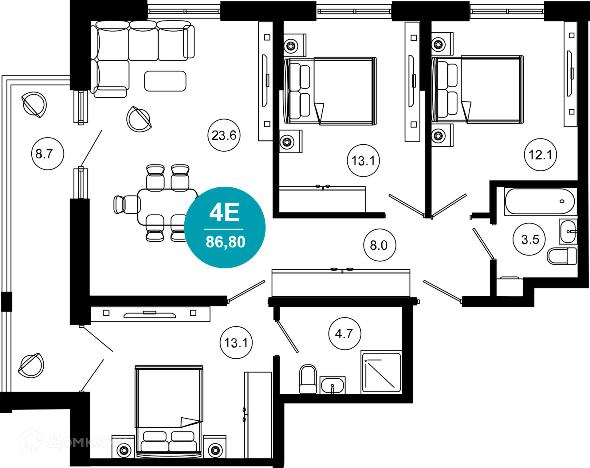 4-комн 86.80 м² - фото 1