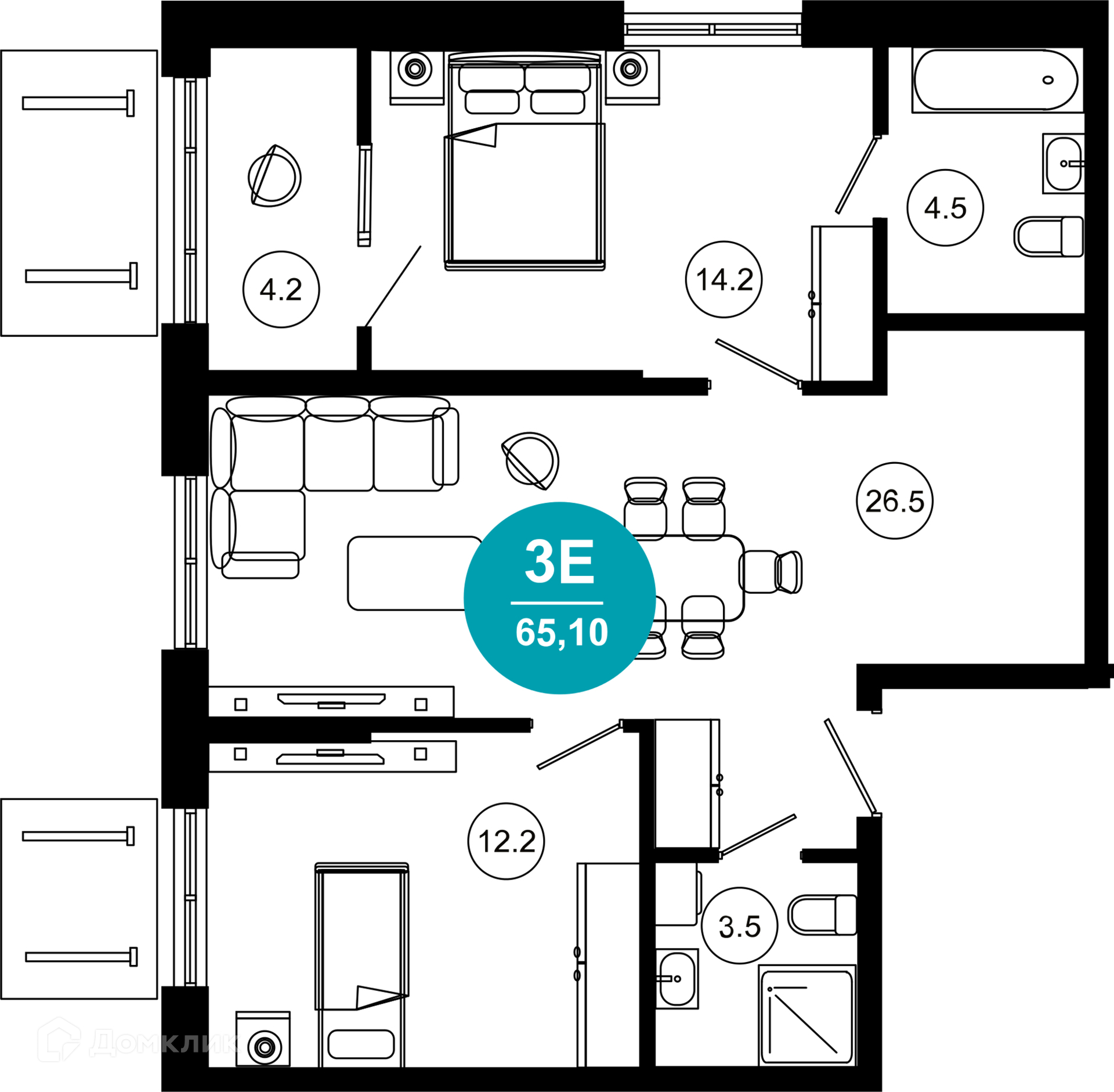 3-комнатная квартира, 65.10 м², 2/10 эт.