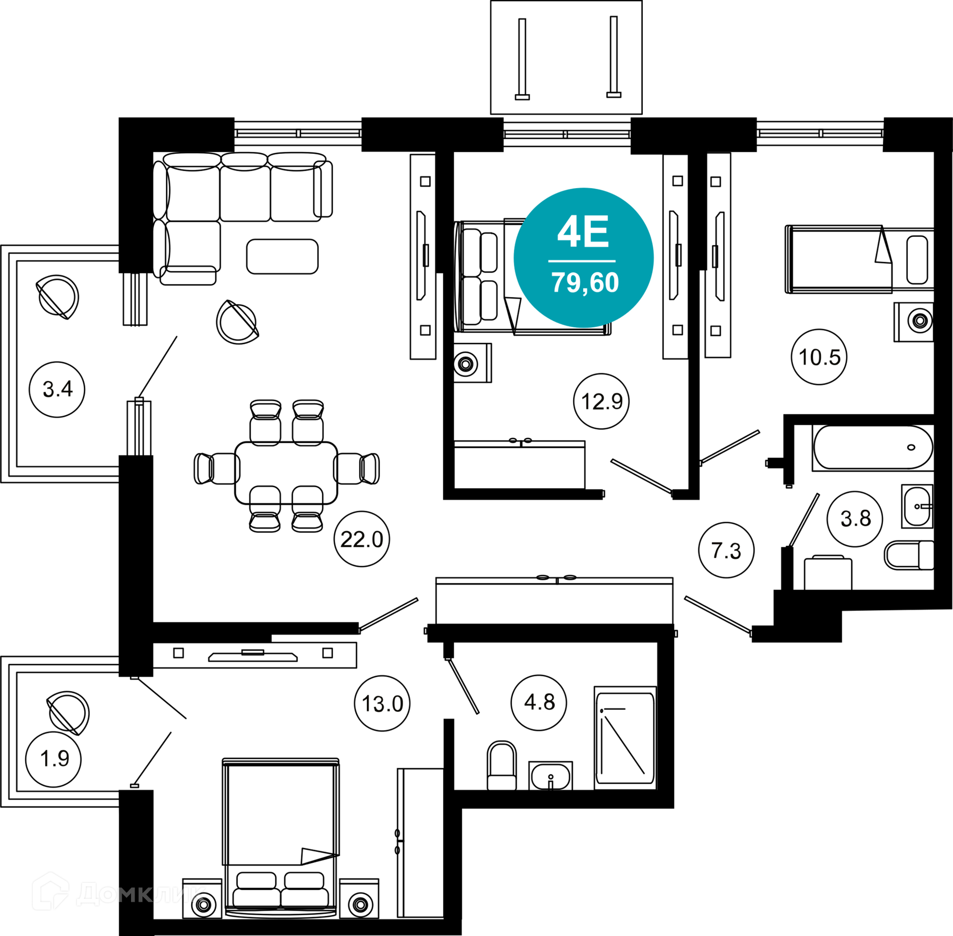 4-комн 79.60 м² - фото 1