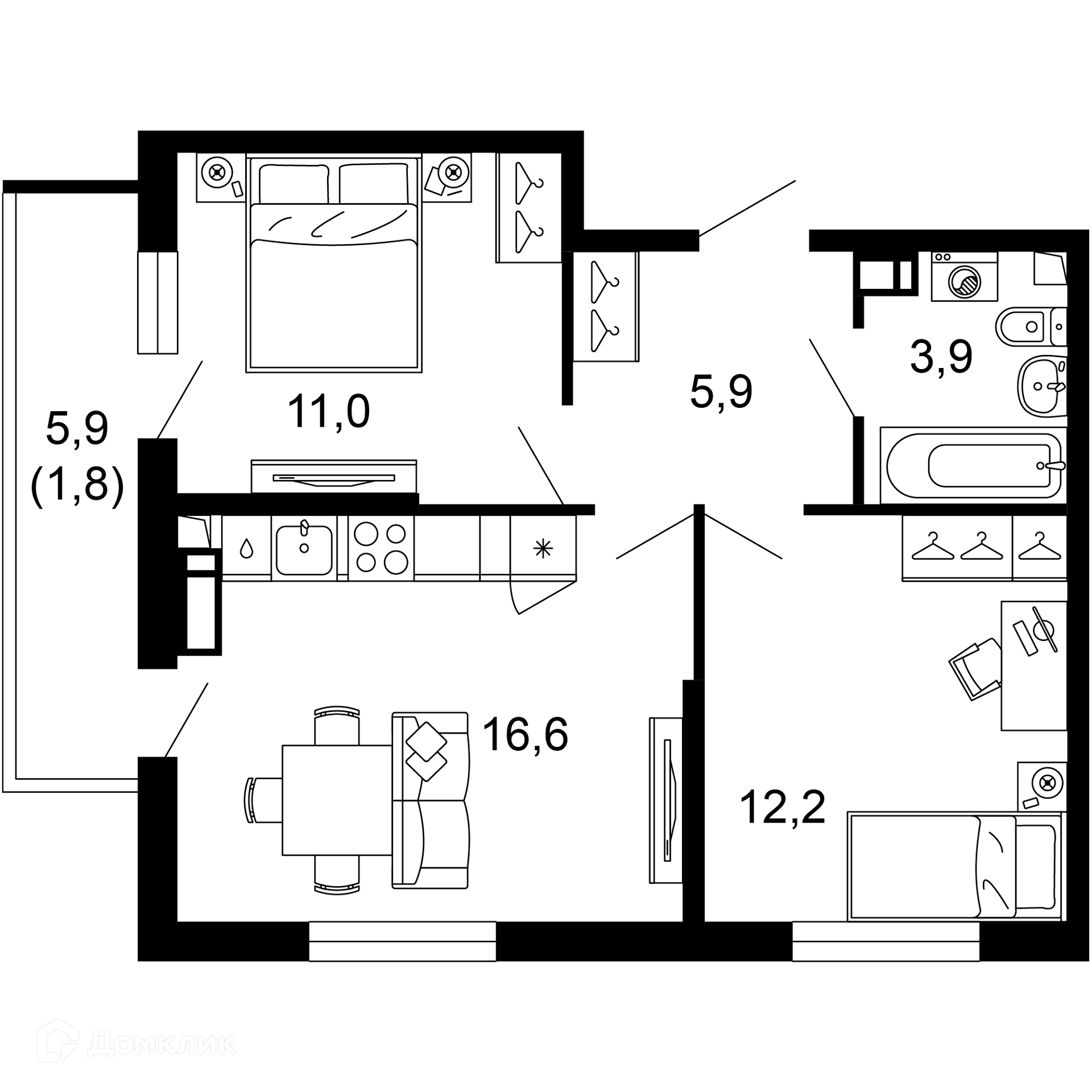2-комн 51.40 м² - фото 1