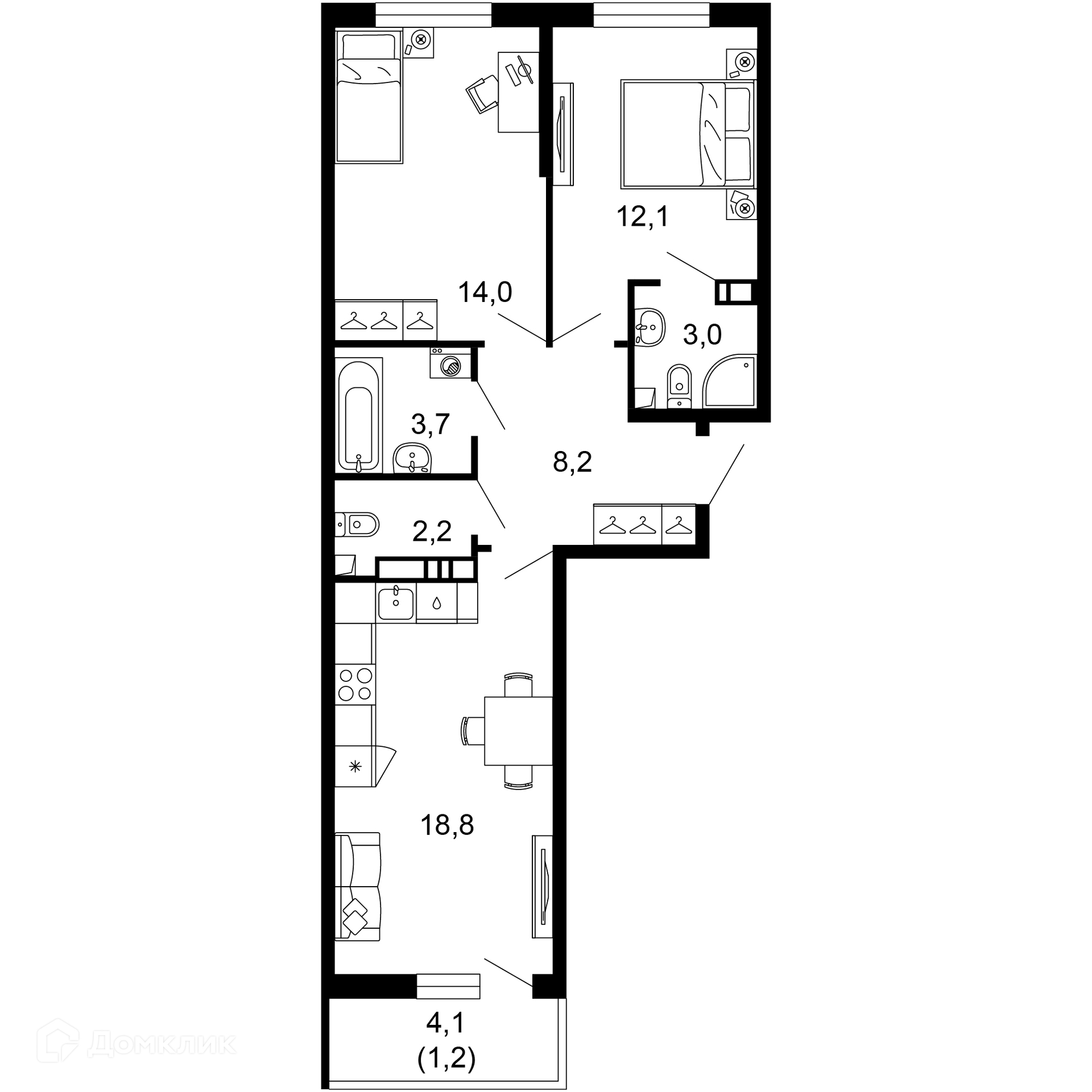 2-комн 63.20 м² - фото 1