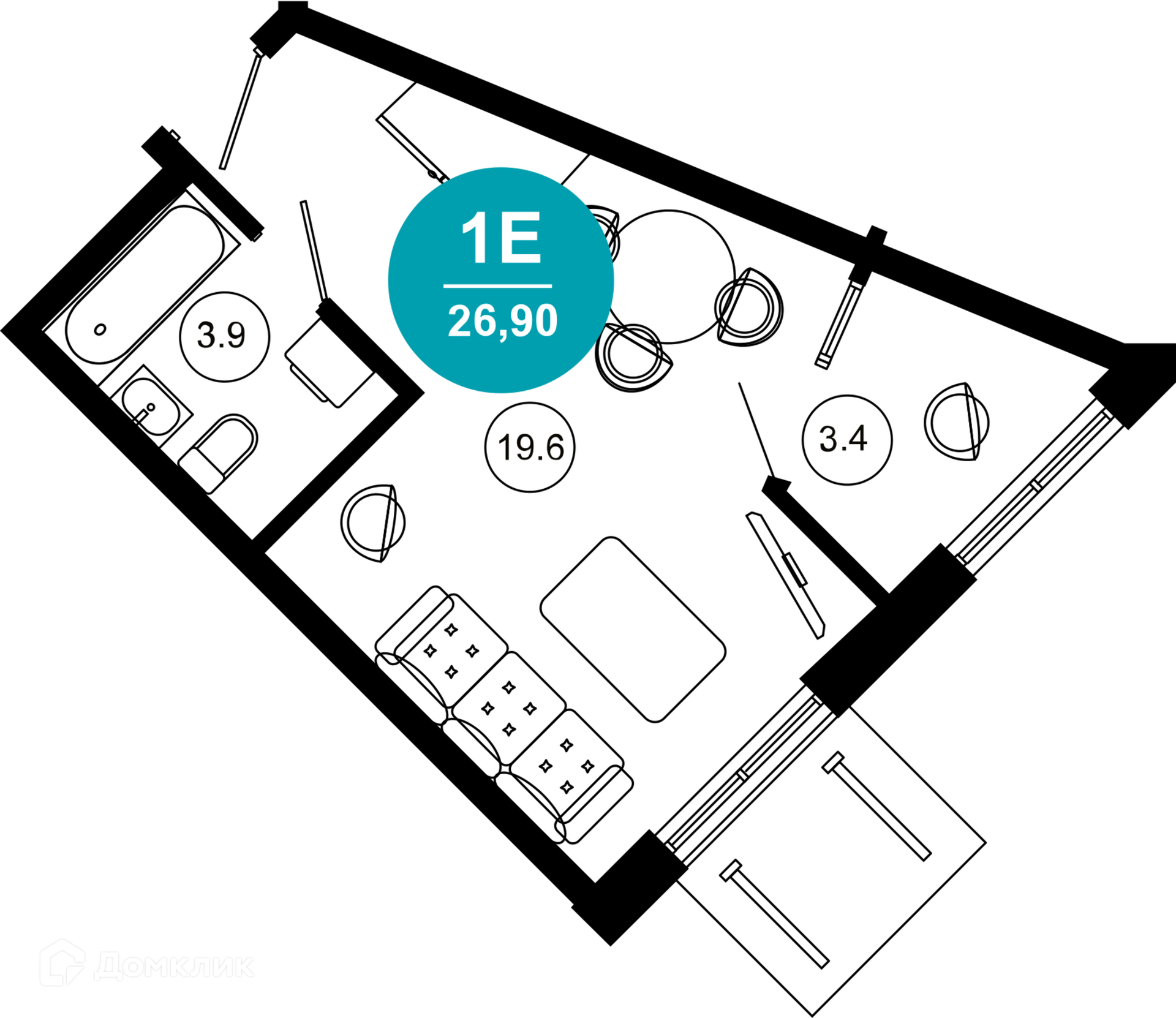 1-комнатная квартира, 26.90 м², 2/10 эт.