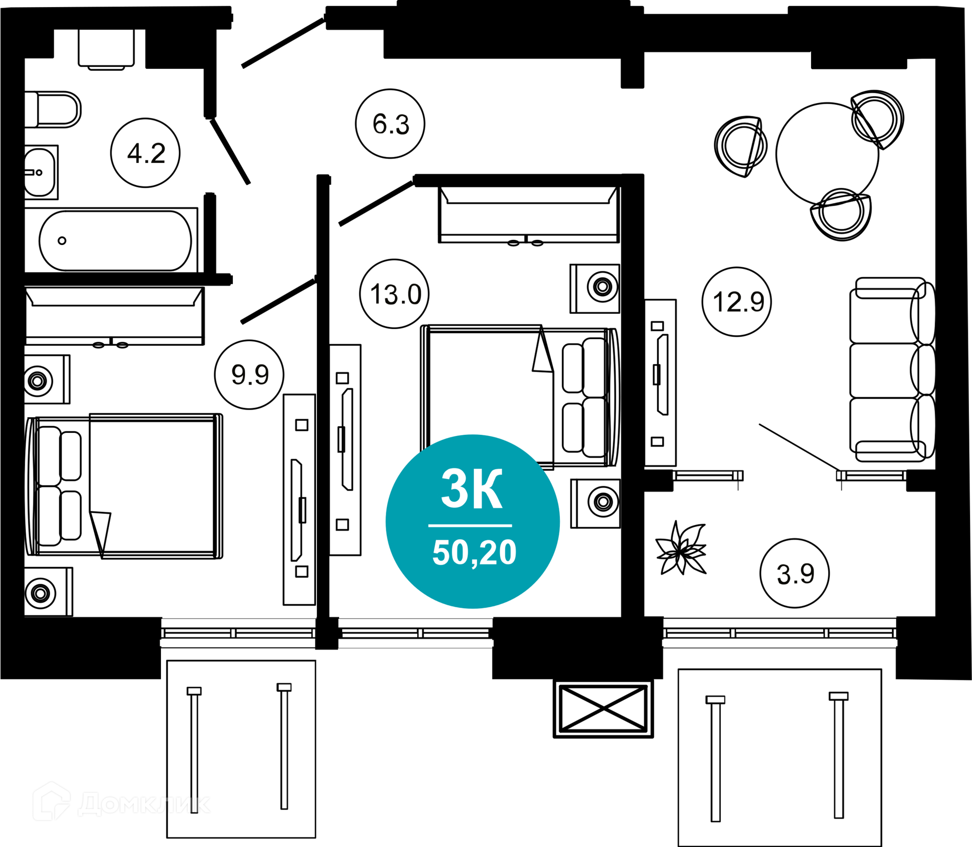 3-комн 50.20 м² - фото 1