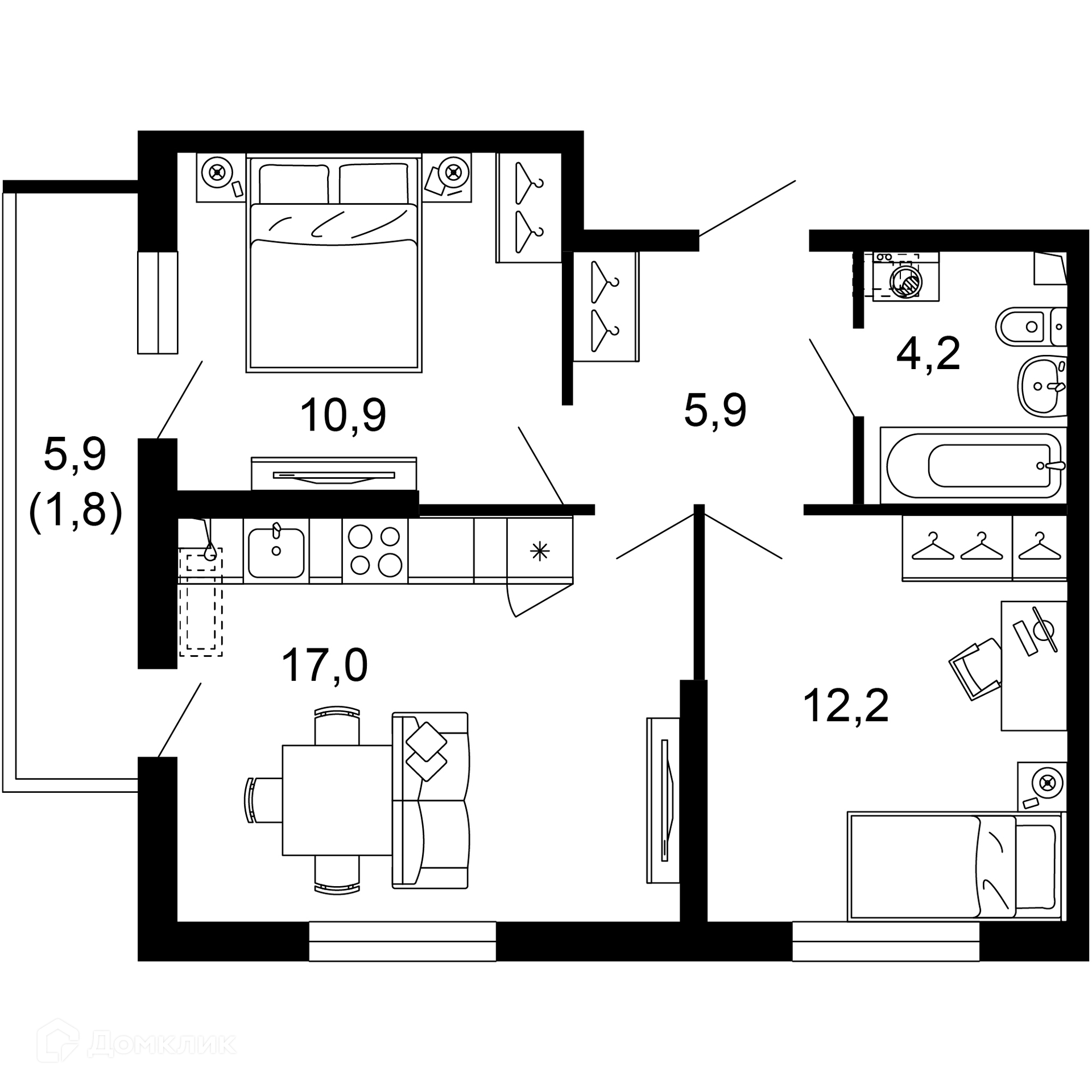 2-комн 52.00 м² - фото 1