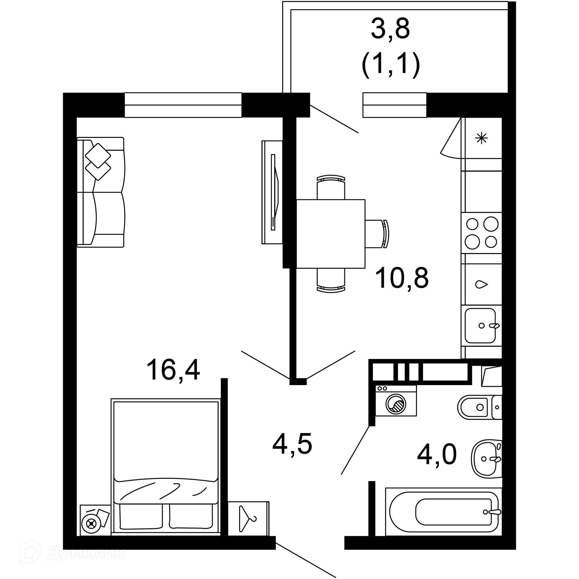 1-комнатная квартира, 36.80 м², 2/17 эт.