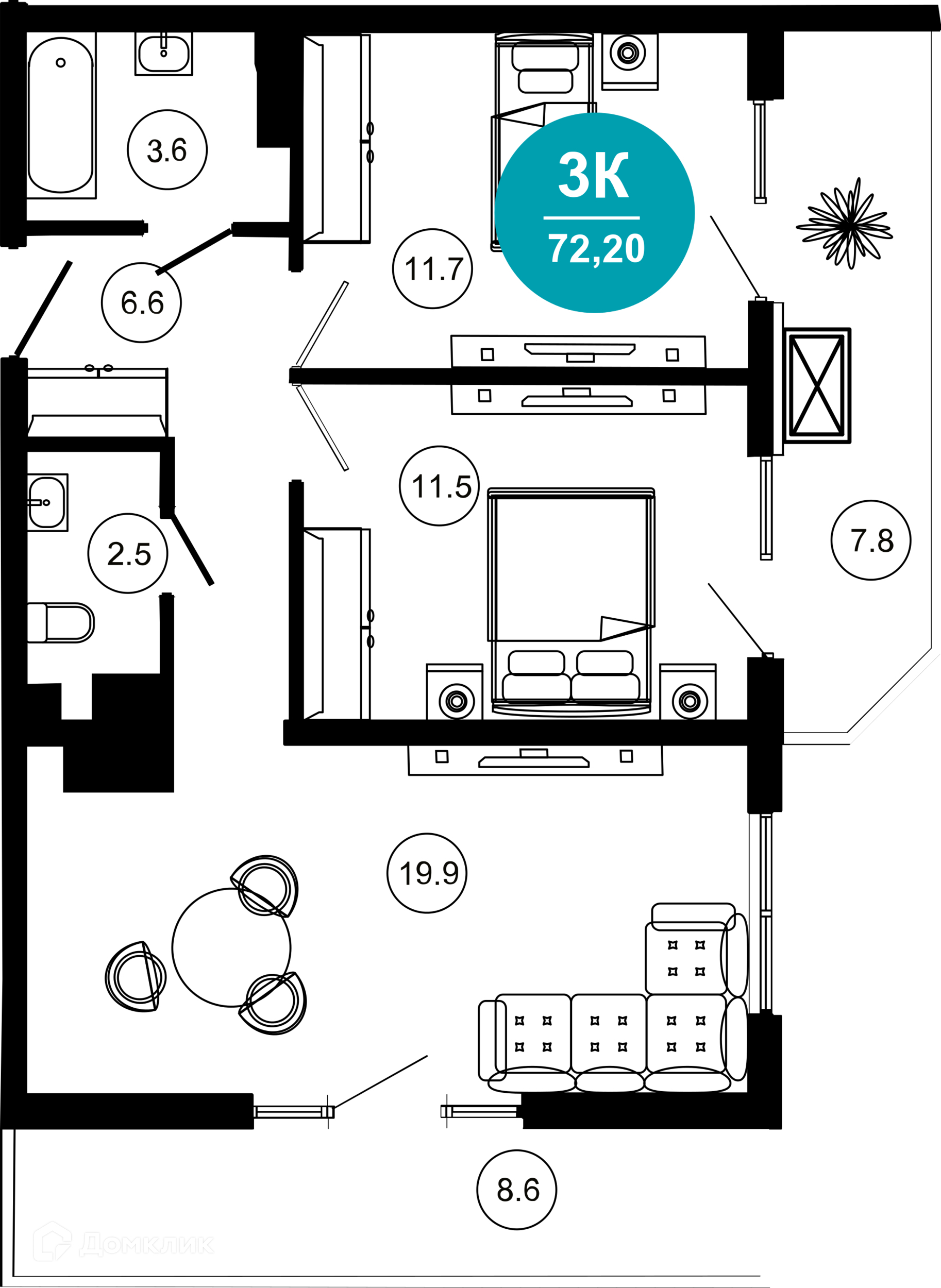 3-комнатная квартира, 72.20 м², 9/10 эт.