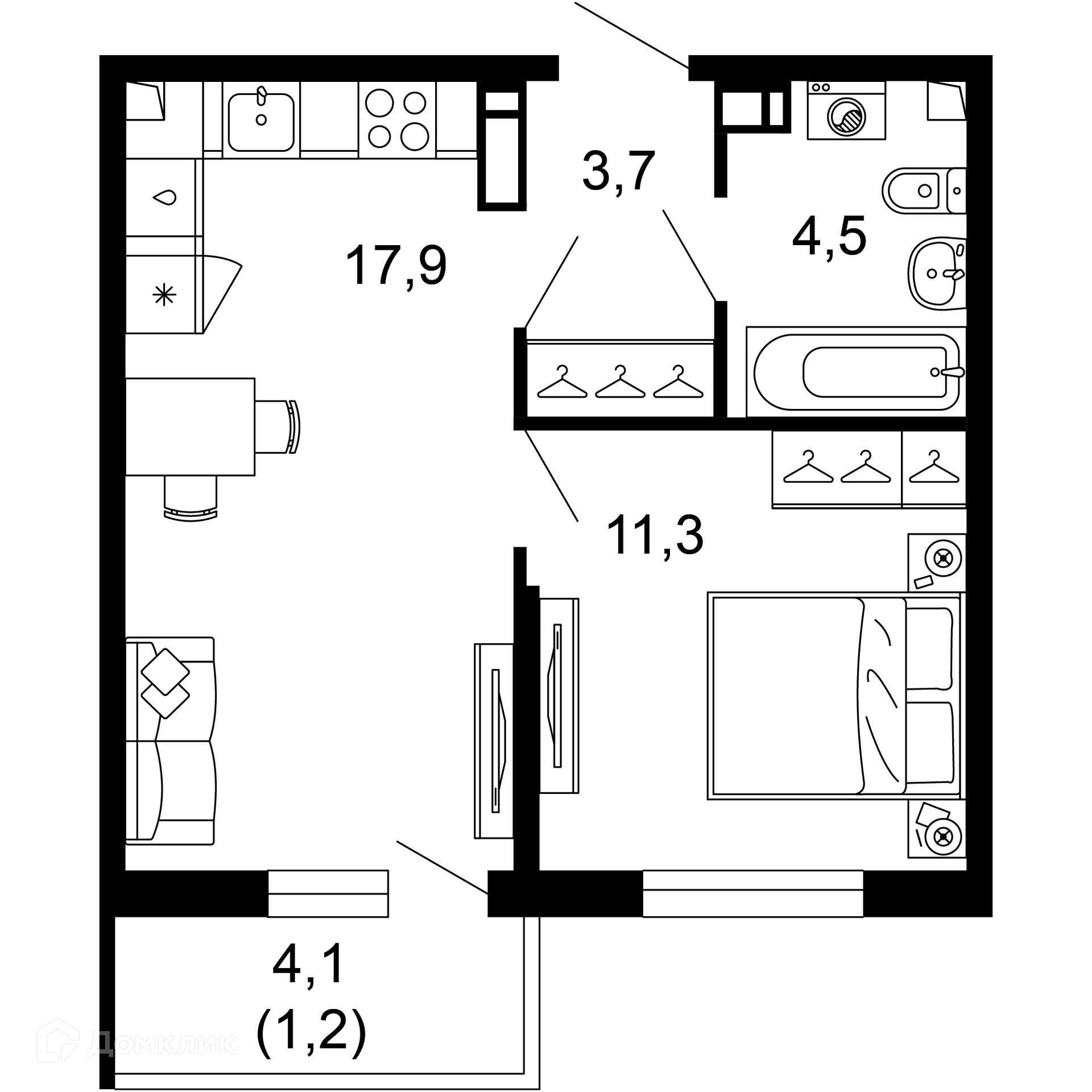 1-комнатная квартира, 38.60 м², 4/17 эт.