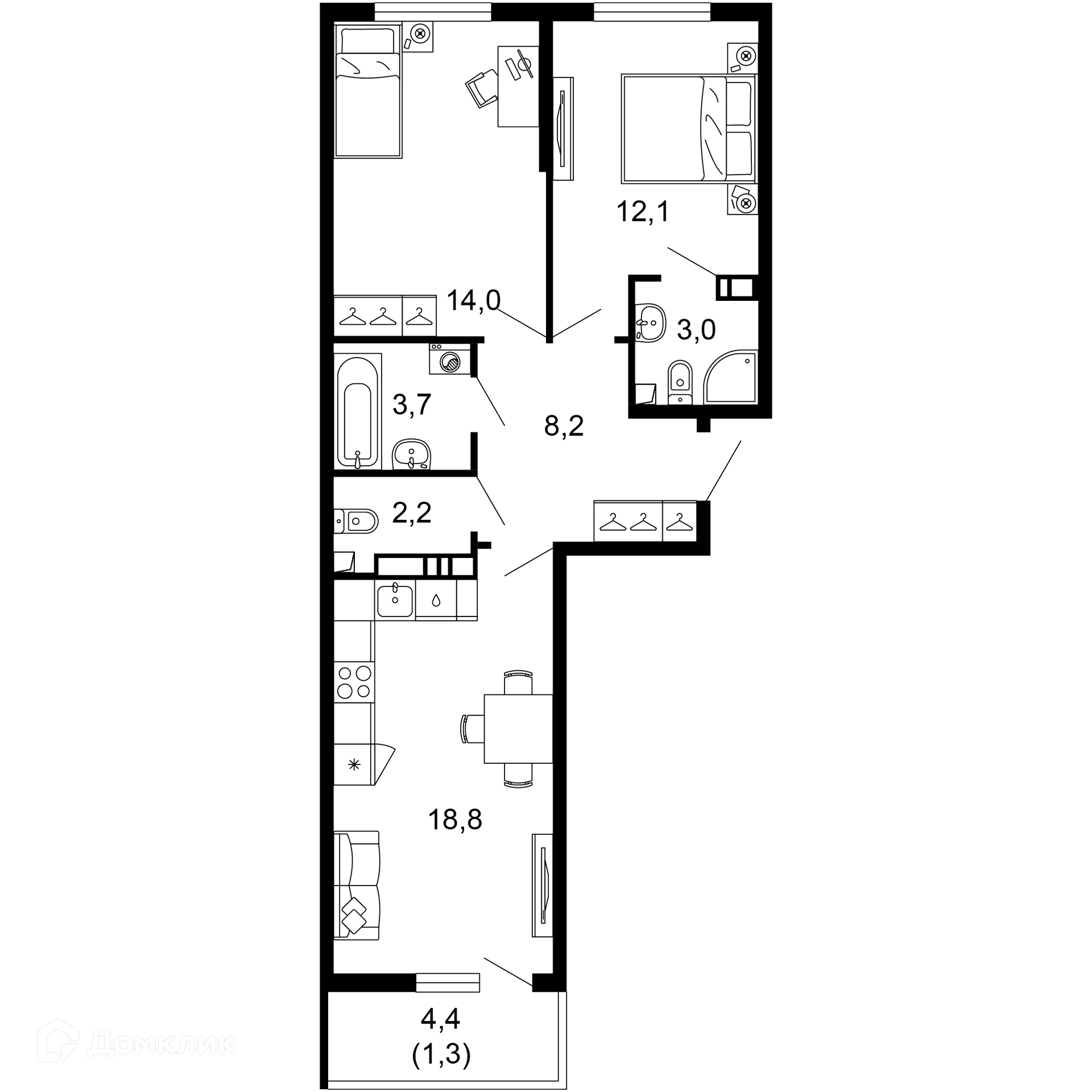 2-комн 63.30 м² - фото 1