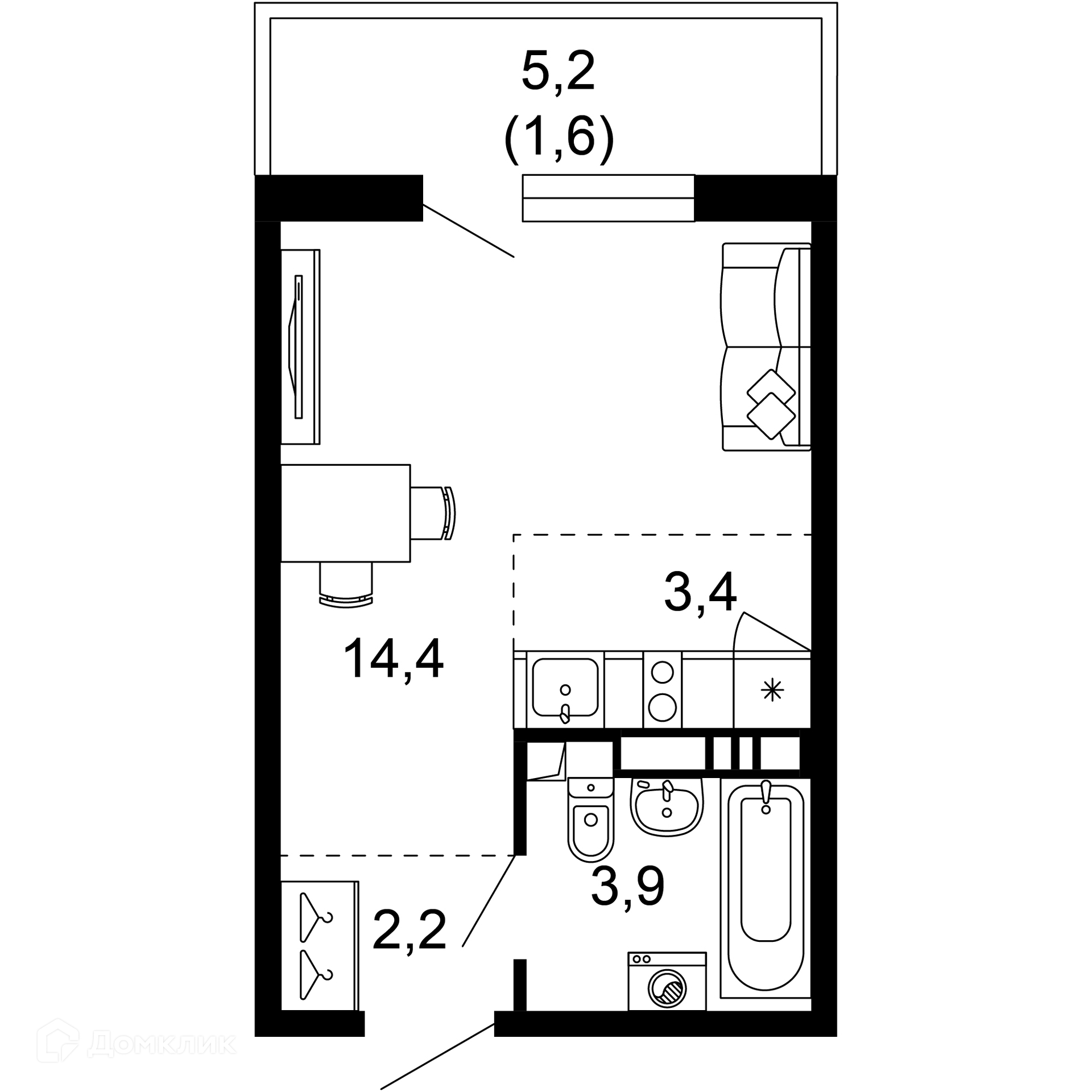 1-комн 25.50 м² - фото 1
